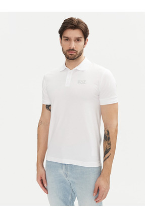 EA7 Erkek Regular Fit Logo Baskılı Kısa Kollu Pamuklu Beyaz Polo Yaka T-Shirt...