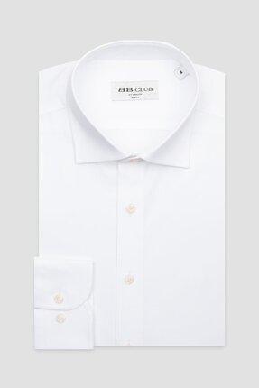 Abbate BB Club Oscar Twill Pamuklu Slim Fit Beyaz Klasik Yaka Erkek Düz Gömlek