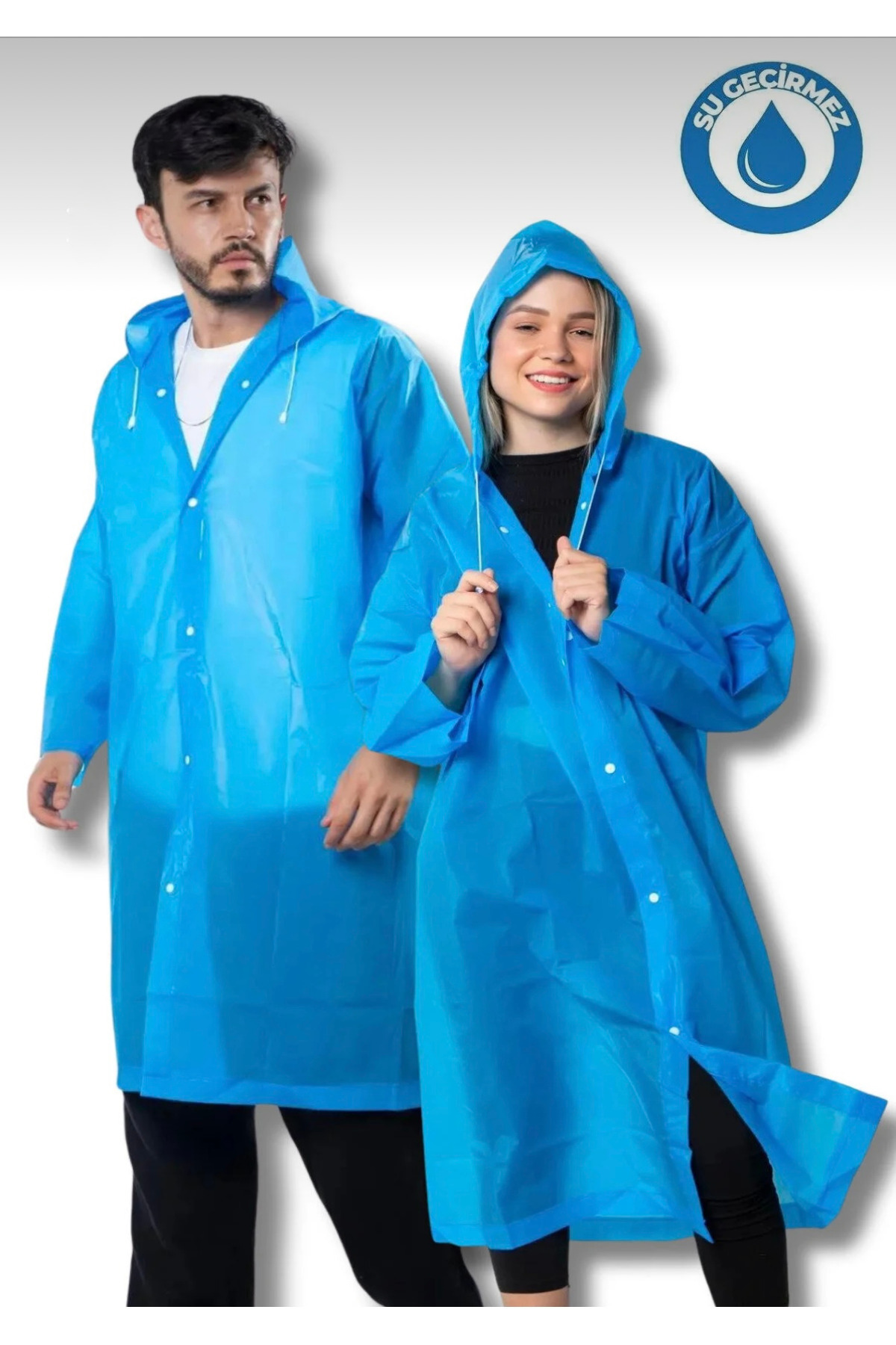 DEV 3 ADAM Unısex Kadın-Erkek Su Rüzgar Geçirmez Yağmurluk Çıtçıtlı Kapüşonlu