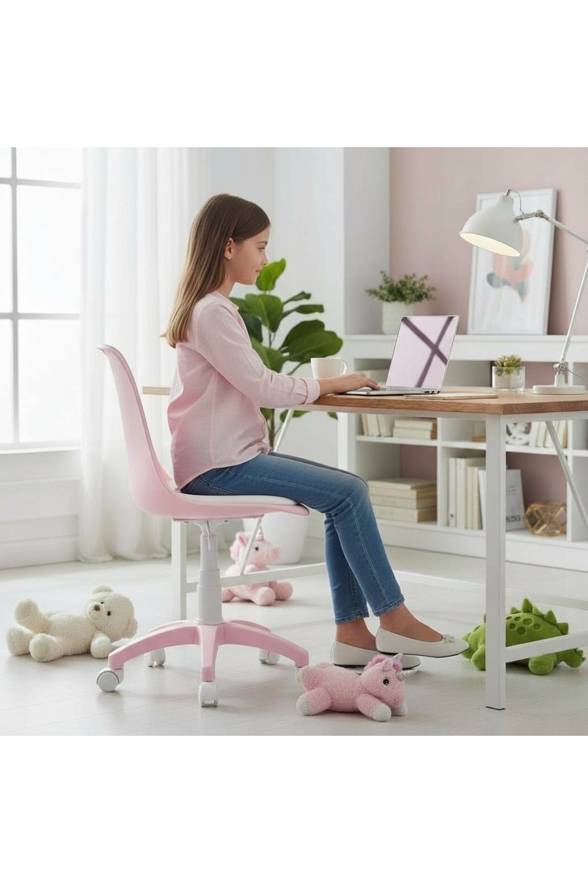 DENGEMA StarKids Minderli Çocuk Çalışma Sandalyesi – Ayarlanabilir Yükseklik, Metal Ayak, Mavi / Pembe