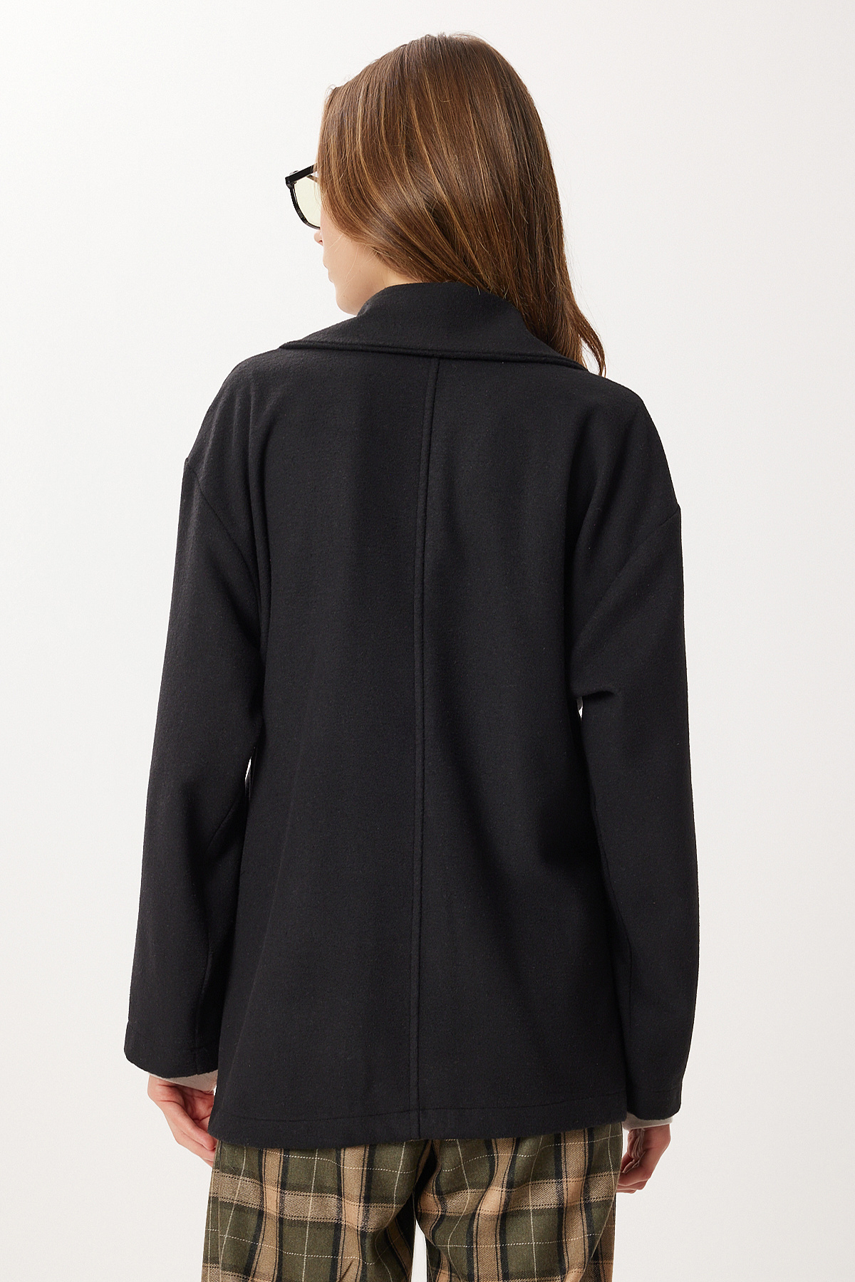 Lovelyİstanbul Oversize Kruvaze Kaşe Kaban LZV0038 SİYAH görsel 6