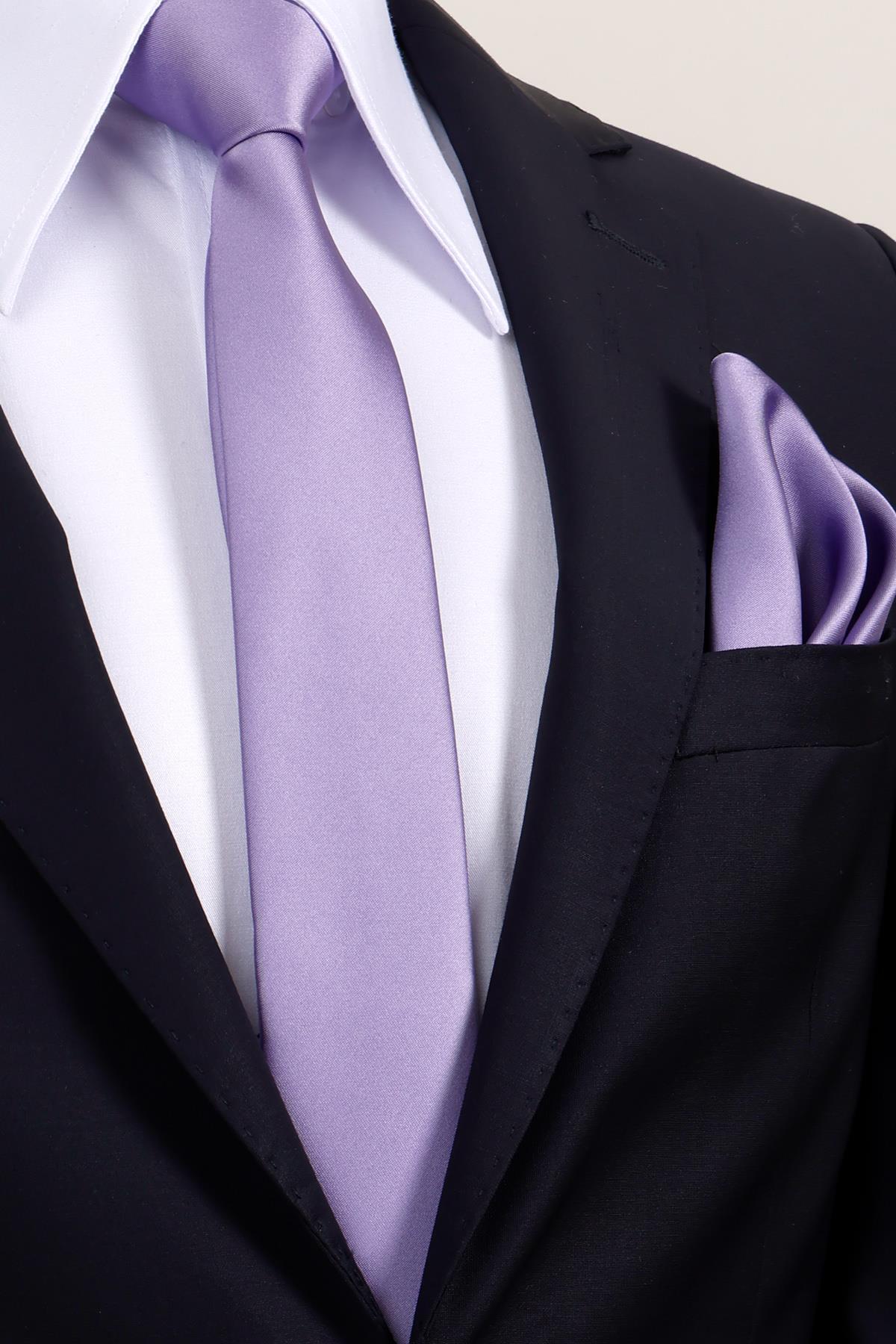  کراوات جیبی ساتن باریک یاسی رنگ ۶ سانتی‌متری - کراوات باریک ممتاز در جعبه هدیه ویژه