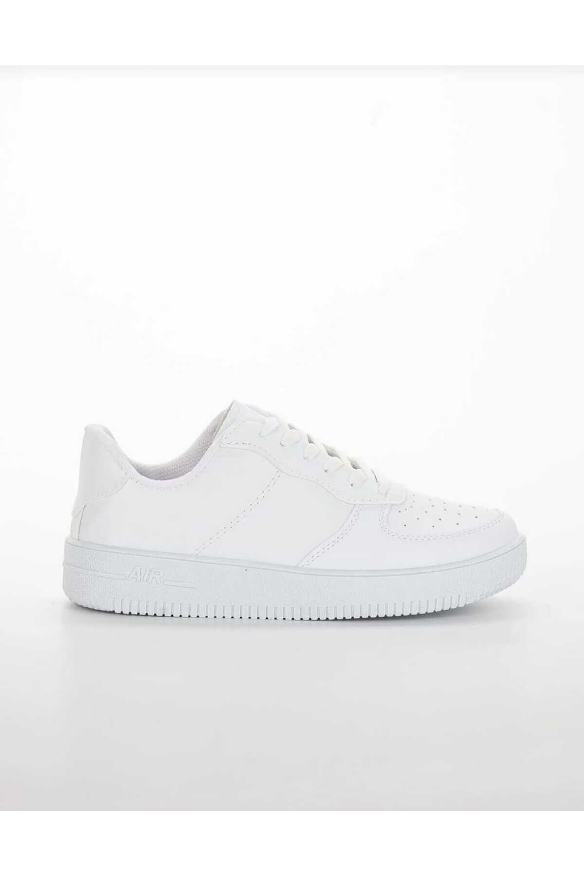 WEBORN  Kadın Günlük Kalın Taban Sneakers Bağcıklı Beyaz Rahat Model Yürüyüş Ayakkabısı - Görsel 5