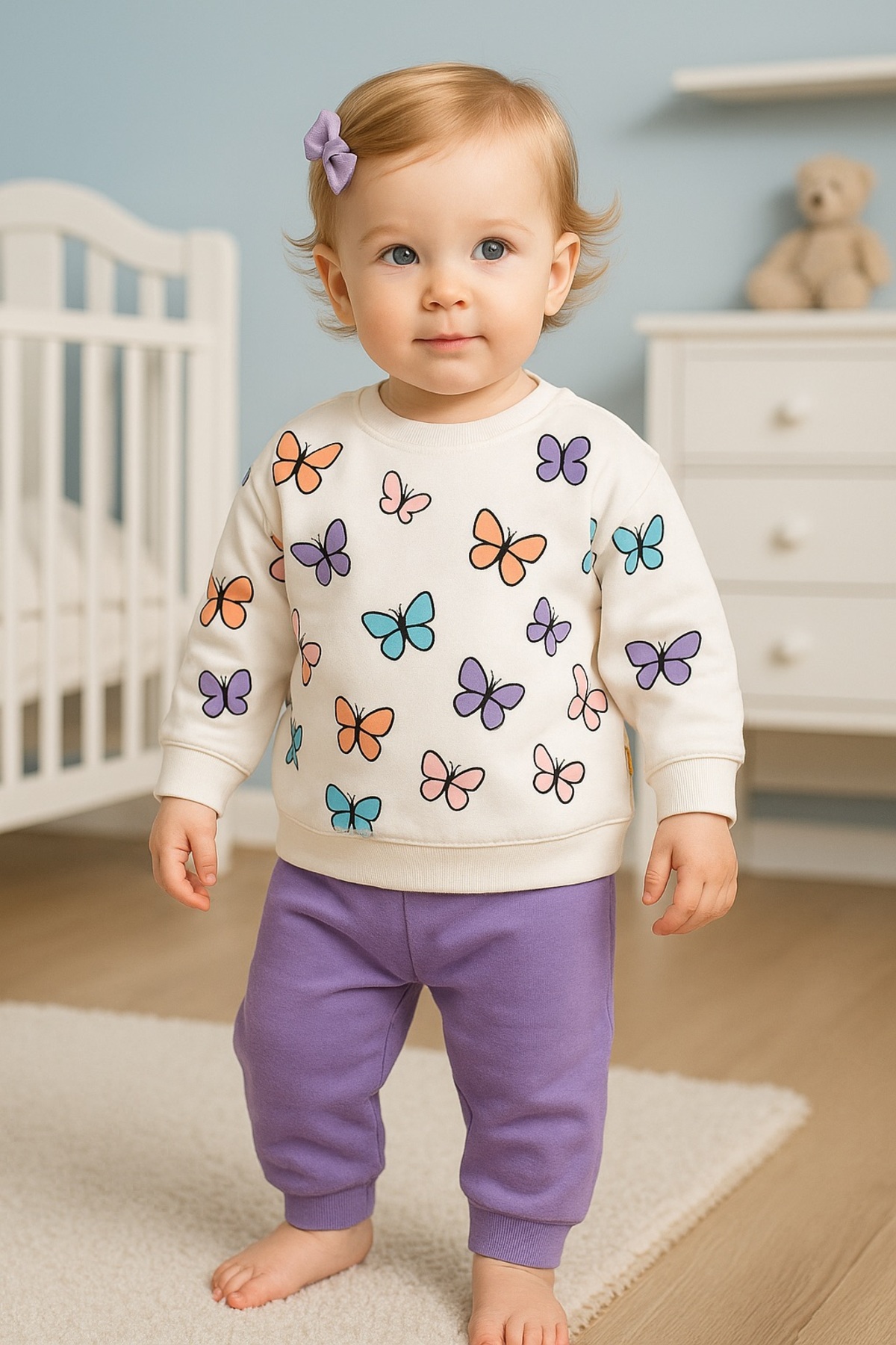 Le Touche Kız Çocuk Kelebek Desenli Pamuklu 2'li Pijama Takımı fotoğrafı 3 (önizleme)