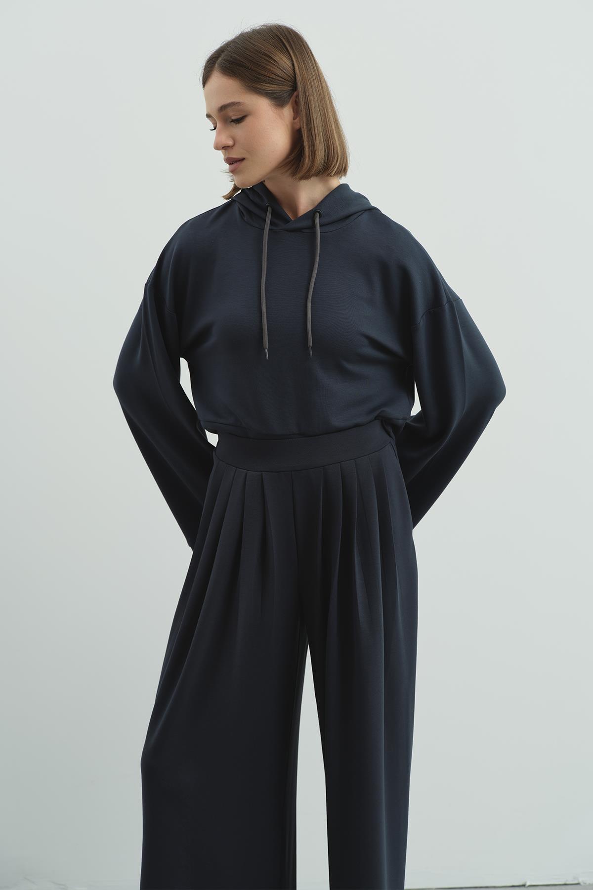 C&CITY  Pure Touch Pileli Bol Pantolon CC7006 Füme - Görsel 3