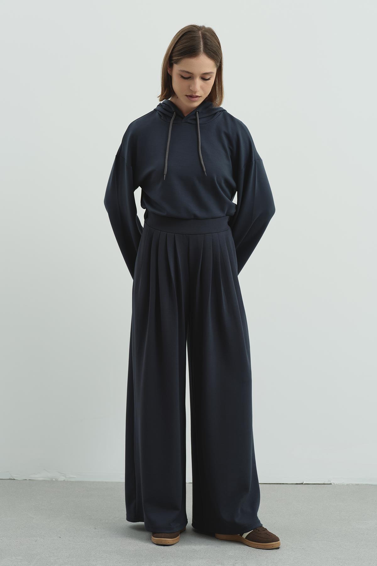 C&CITY  Pure Touch Pileli Bol Pantolon CC7006 Füme - Görsel 8