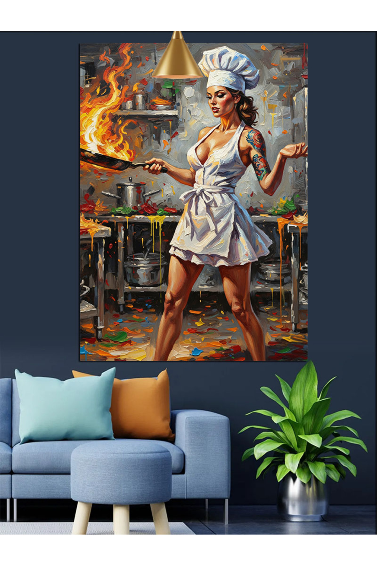 Mutfaktaki Pin Up Yüksek kaliteli yağlı boya dokulu Kanvas Canvas Tablo kanvas tablo canvas tablo d