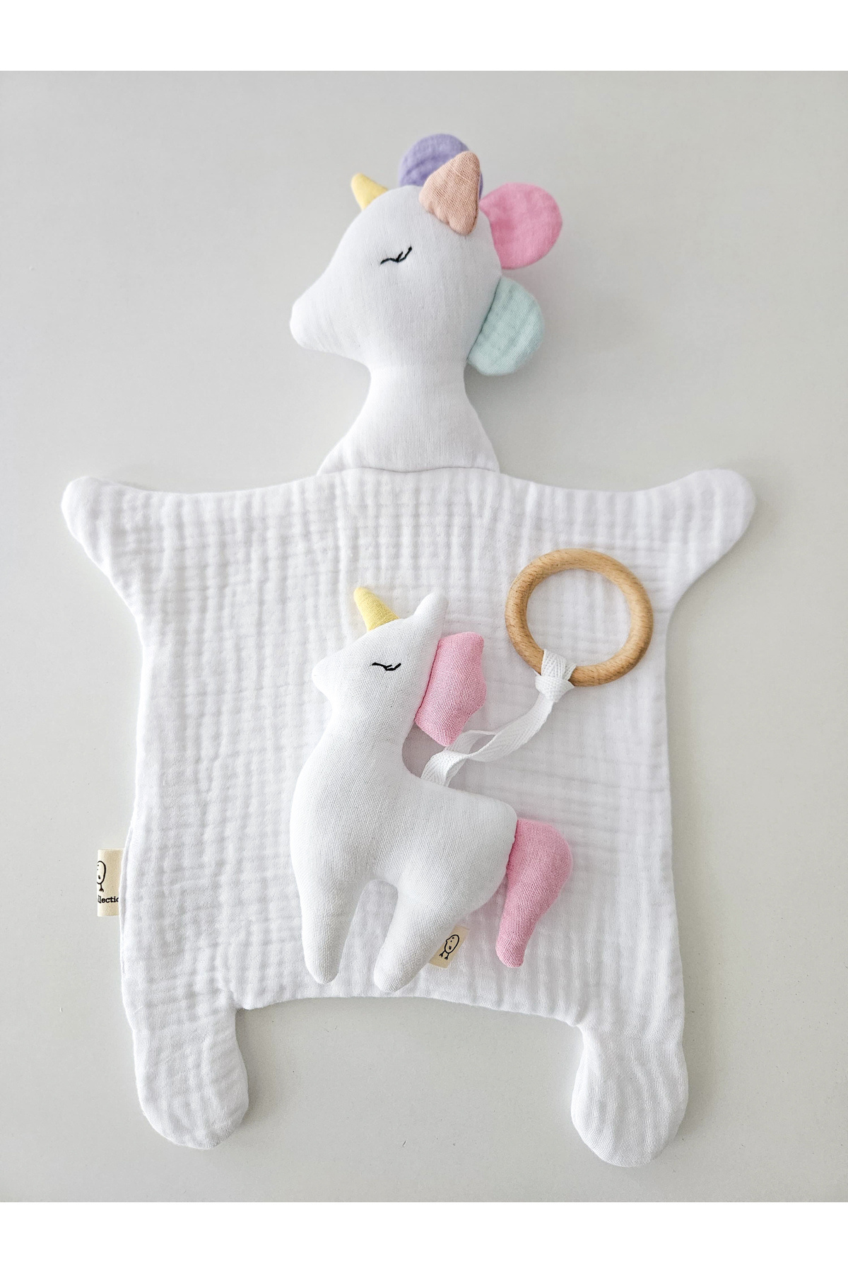 O&G Collection Unicorn Set %100 Pamuklu 8 Katlı Müslin Uyku Arkadaşı- Diş Kaşıyıcı / Bebek Hediyelik / Oyuncak
