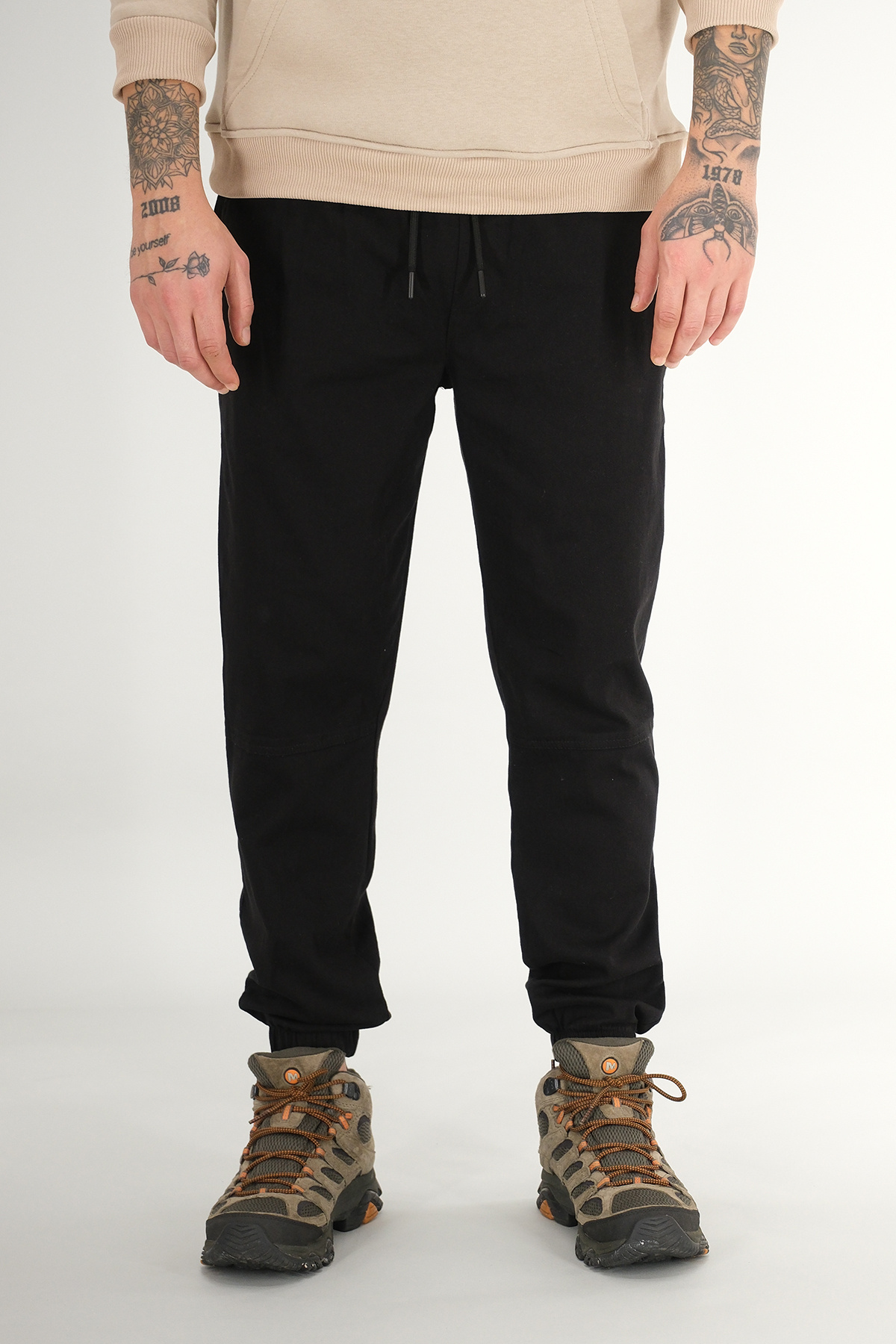 Souris Erkek Siyah Jogger Pantolon Rahat Kesim Pamuklu Lastikli Paça İpli