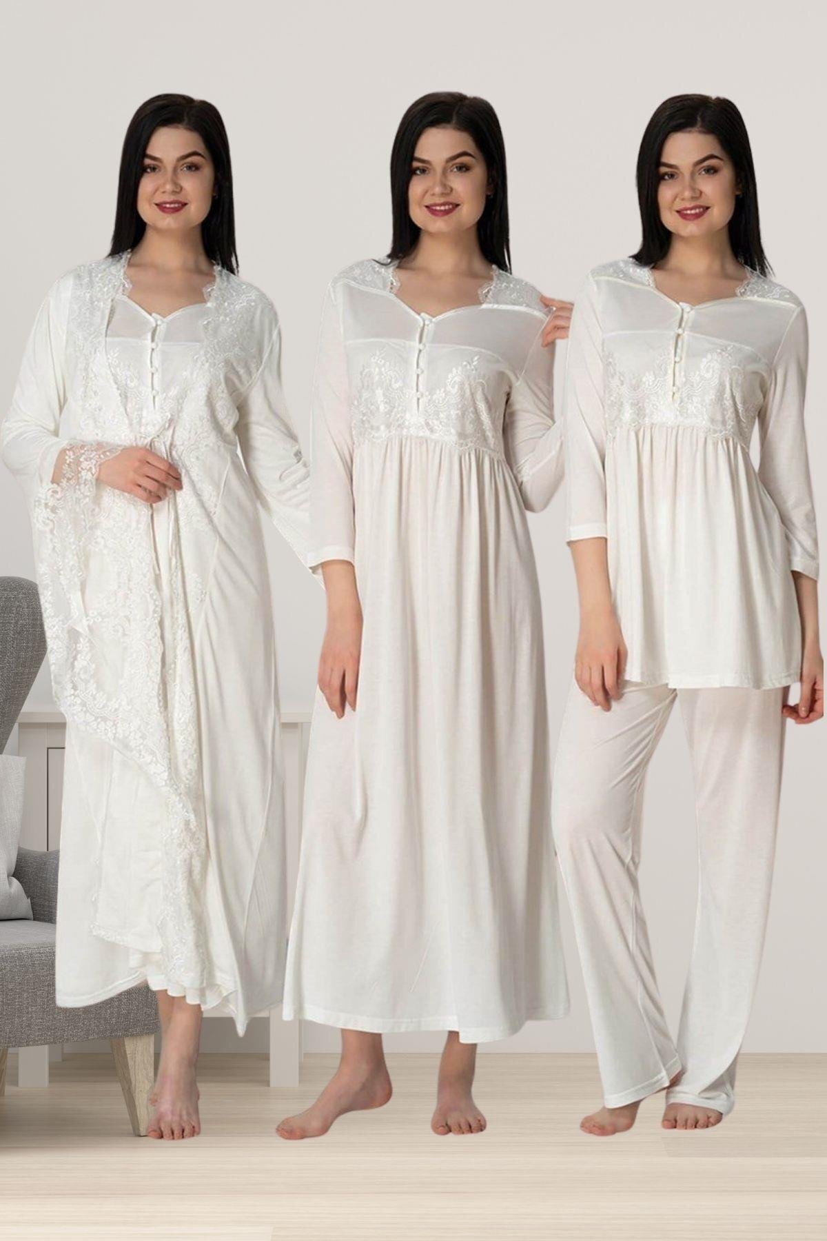 by İGP Hamile Lohusa Sabahlıklı Gecelik ve Pijama Takımı 4 Lü Set