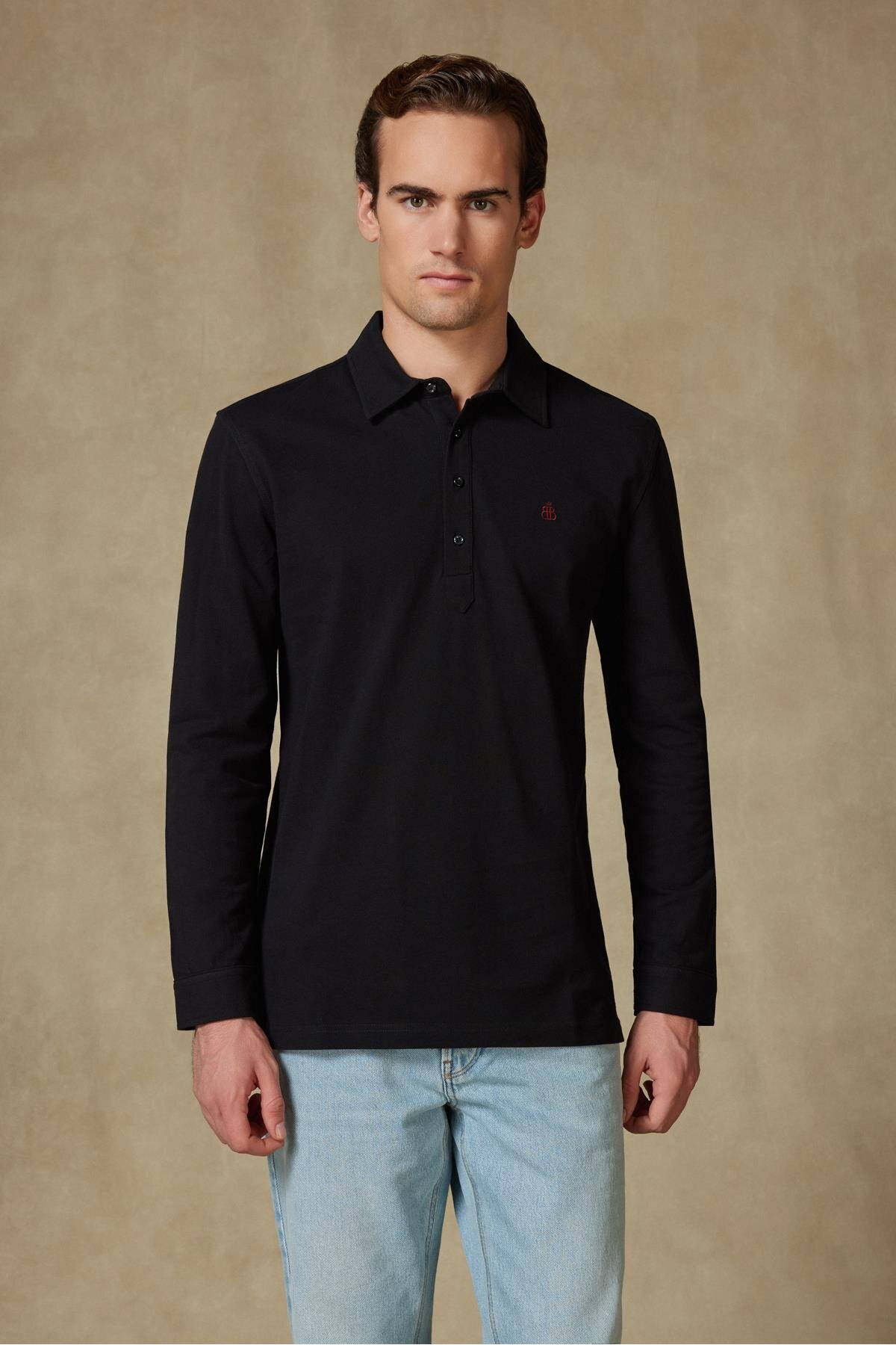 Castle Pique Cotton Comfort Fit Black Polo Neck Men's Plain Polo Shirt
