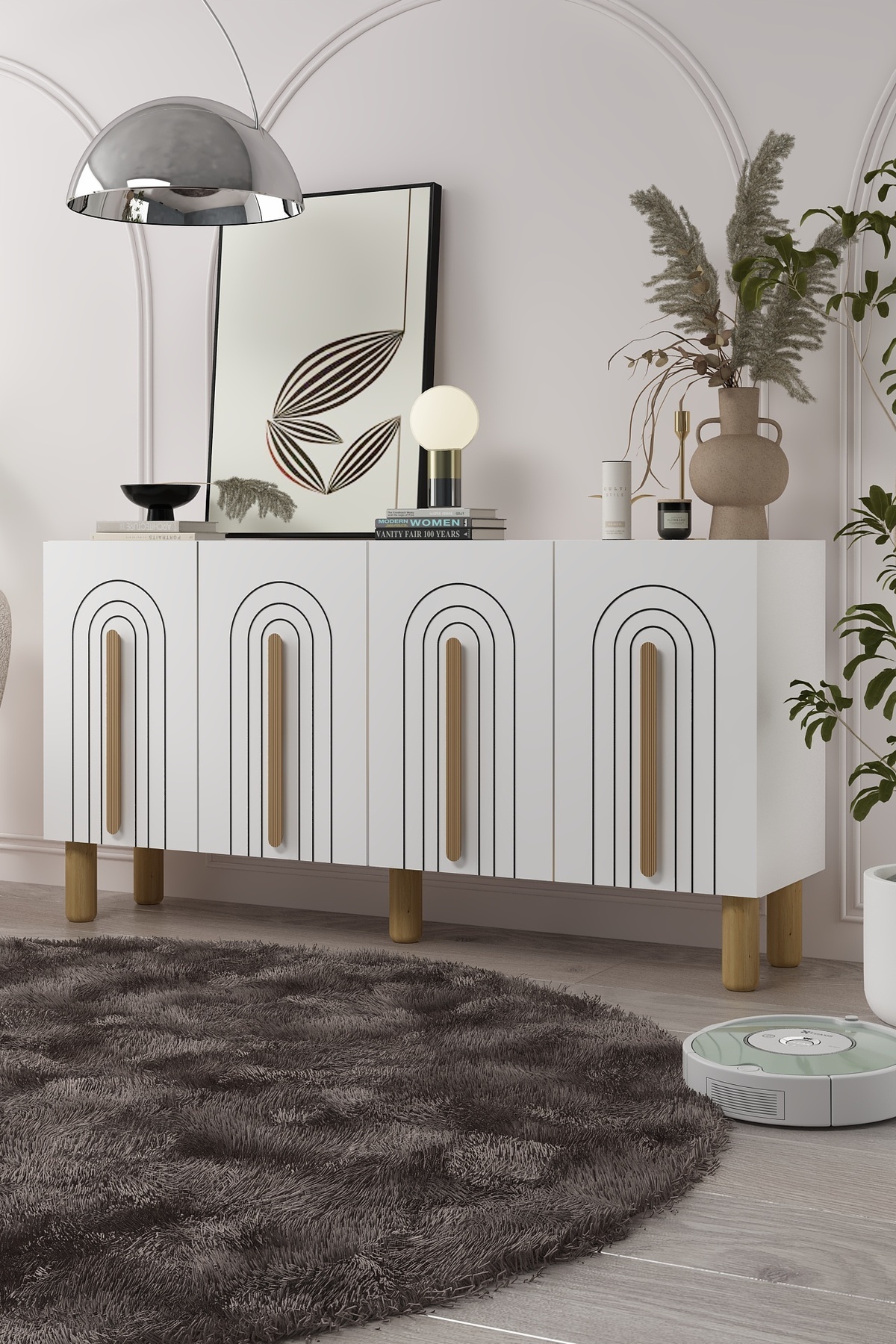 cantek dizayn 8195-128CT KB150 KONSOL TV ÜNİTESİ BEYAZ-SAFİRMEŞE