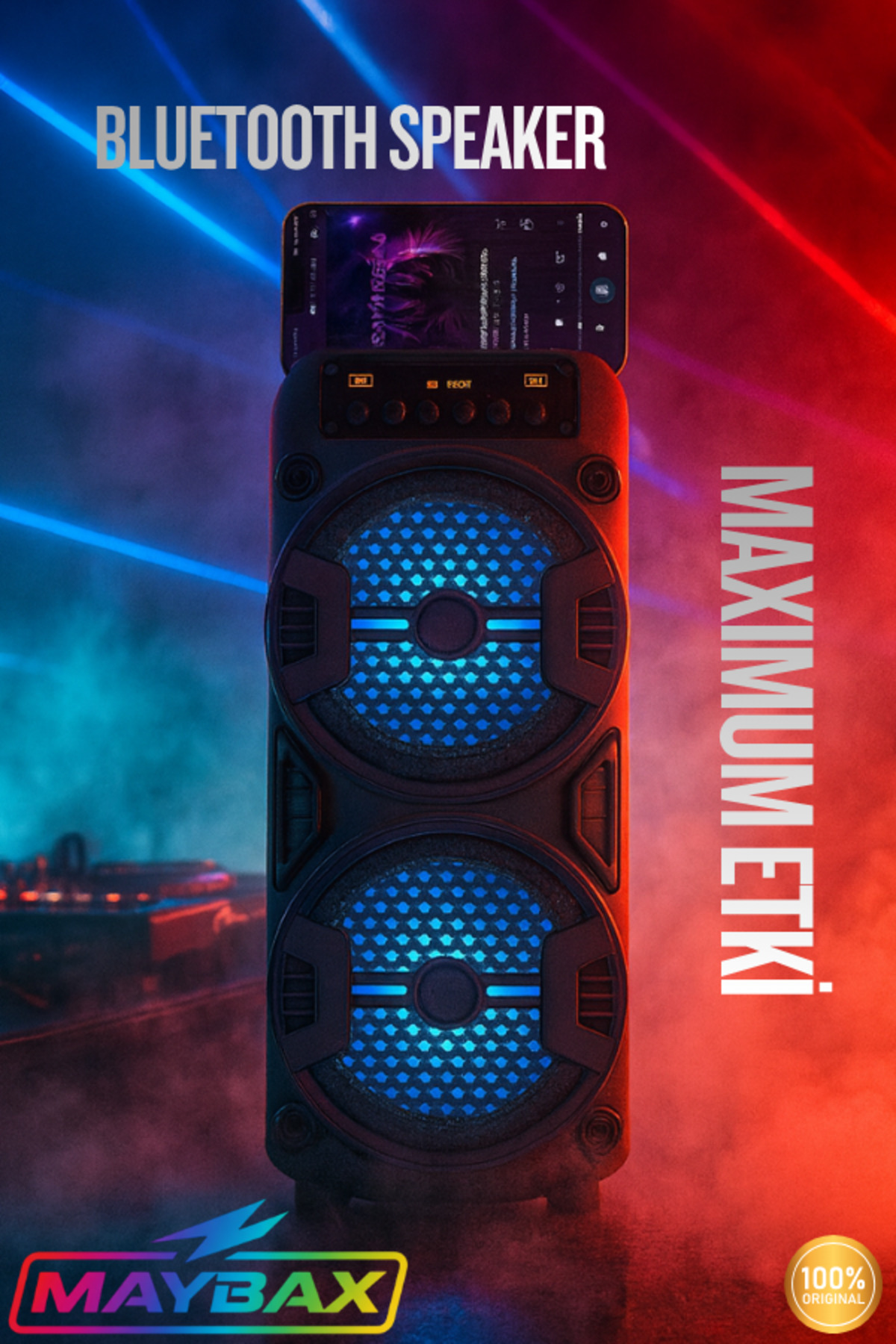 Maybax Taşınabilir Kablosuz Bluetooth Hoparlör USB/TF/FM/BT Destekli RGB Telefon Standlı Hoparlör