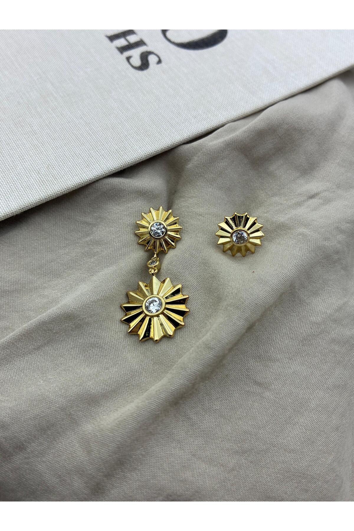 Hedef Bijuteri Xuping Gold Renk Çiçek Model Biri Sallantılı Zirkon Taşlı Küpe