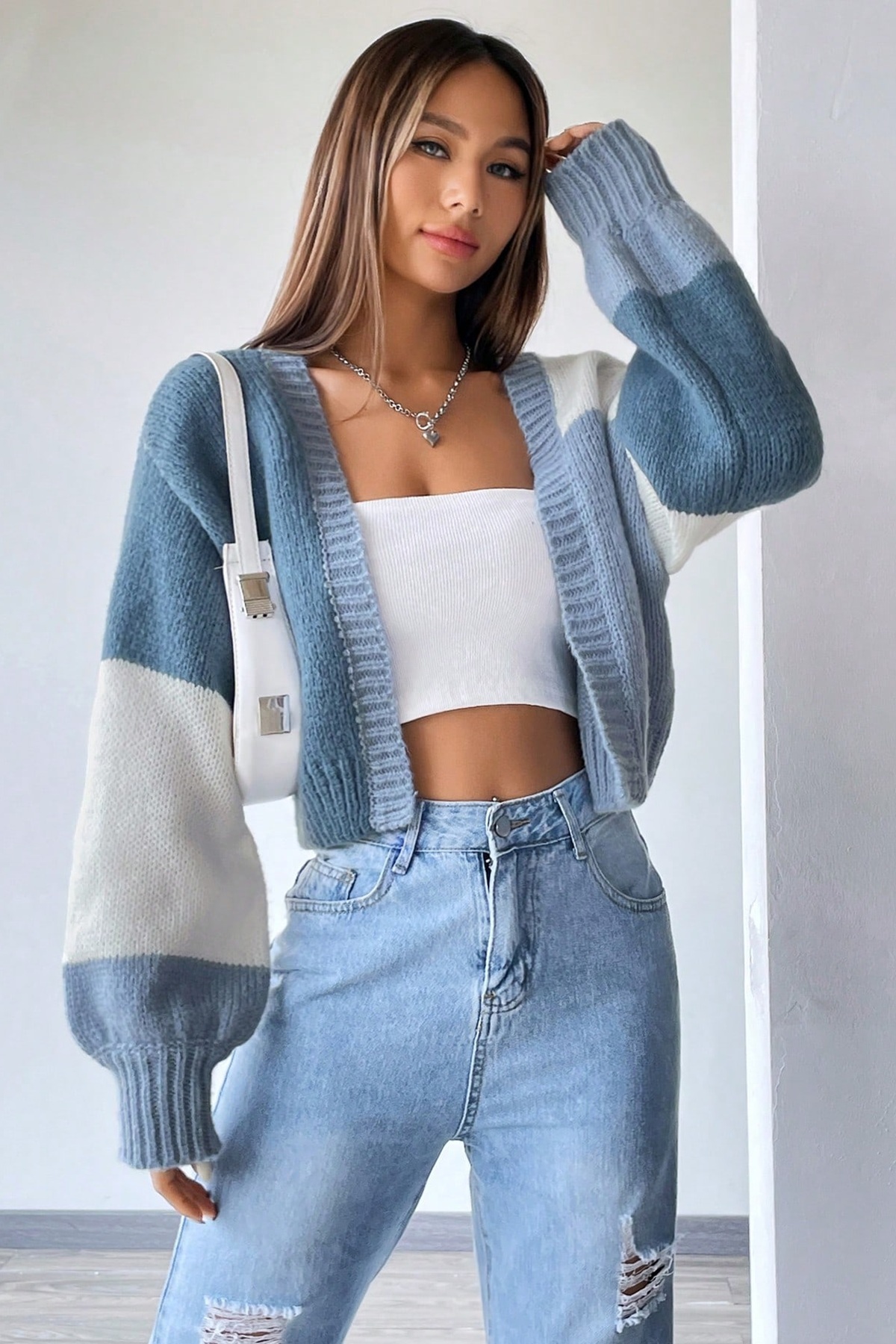 Merry See  Düşük Omuzlu Yumuşak Dokulu Salaş Triko Hırka - Görsel 5