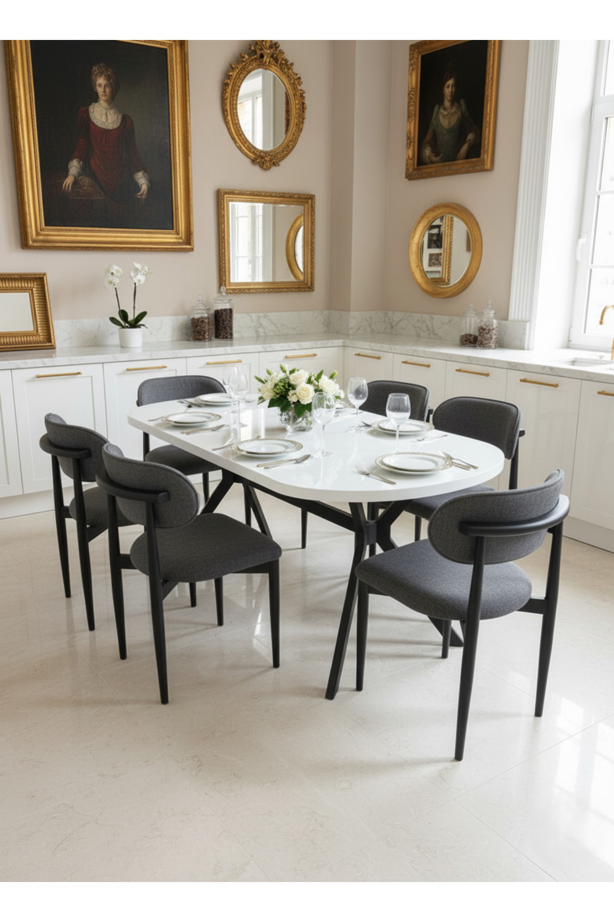 JoyMassa ARYA MASA VE POLO SANDALYE YEMEK MASASI TAKIMI (6 ADET SANDALYE & 90X170 MASA )