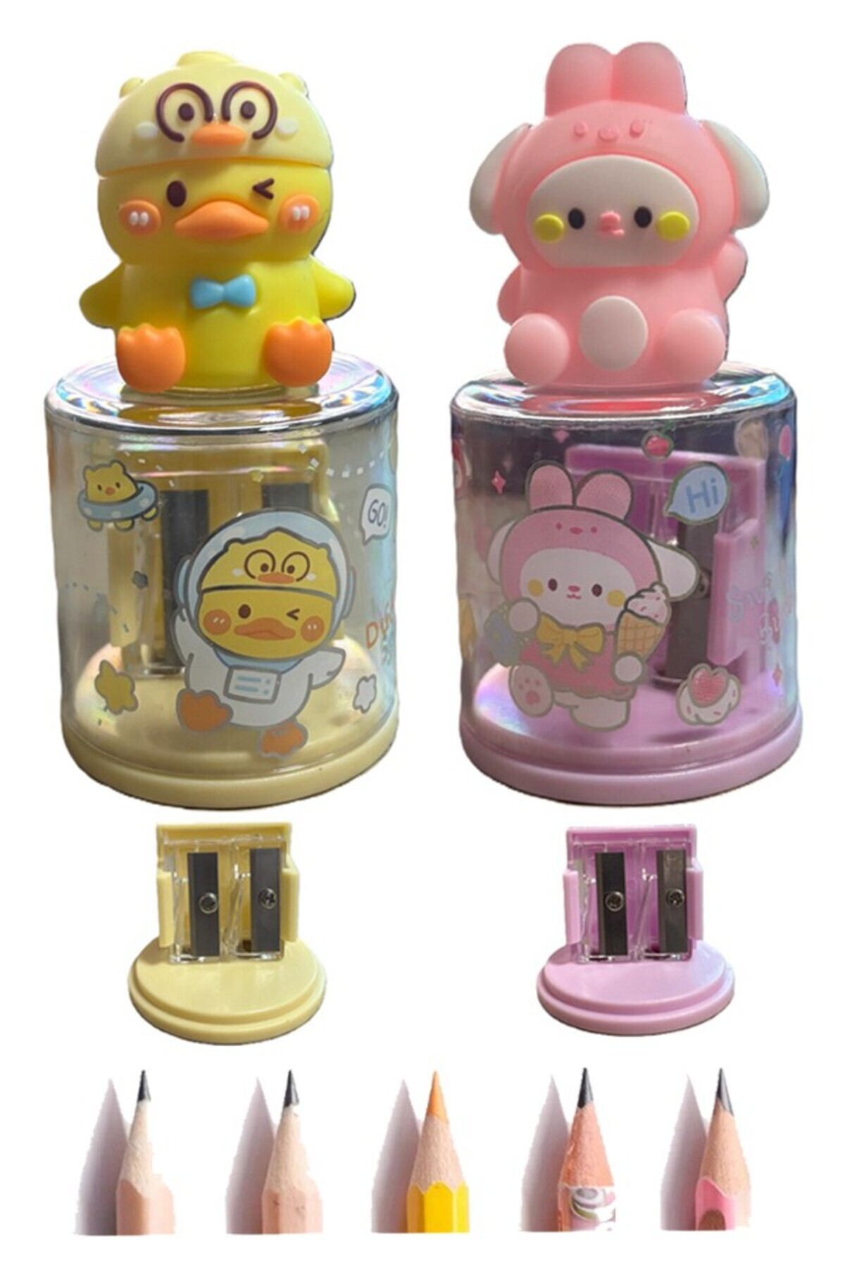 Artlantis Mini Figürlü Sevimli 2 li Kalem Traş 2 Adet Hazneli Kalemtıraş Çift Bıçaklı Kalem Açacağı Figürlü No