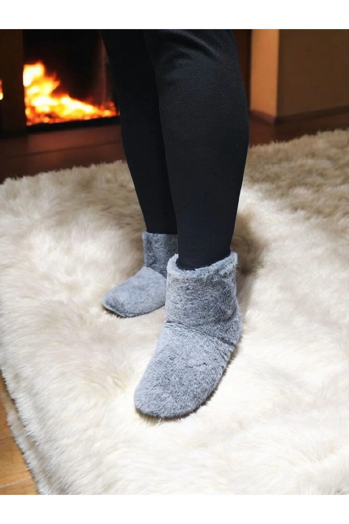 GEZER Yumuşak Kaymaz Taban Sessiz Hafif Peluş Panduf Ev Bot