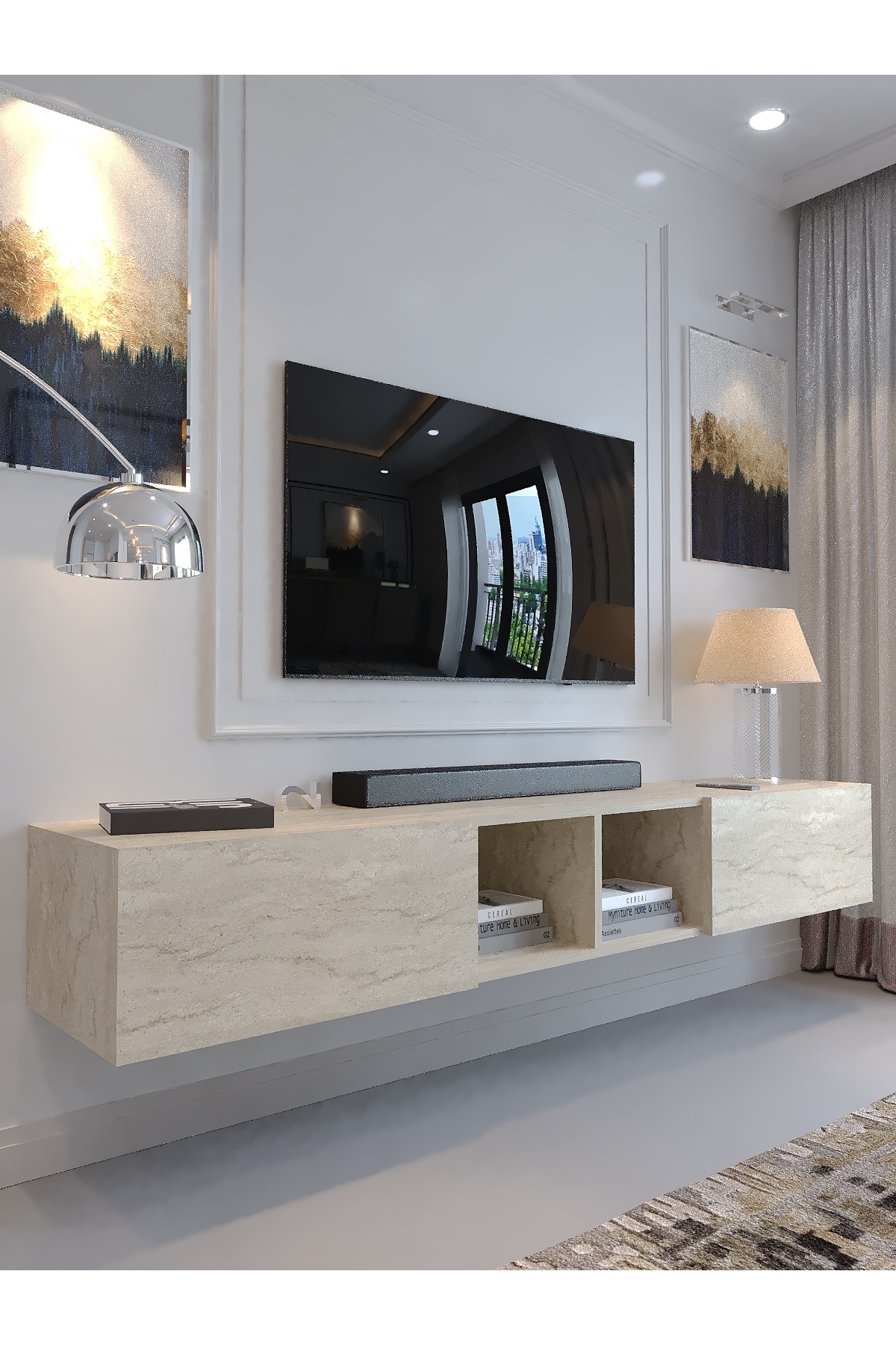 lullaby furniture KARNAVAL DUVARA MONTE TV ÜNİTESİ - DM1005-8 TRAVERTEN