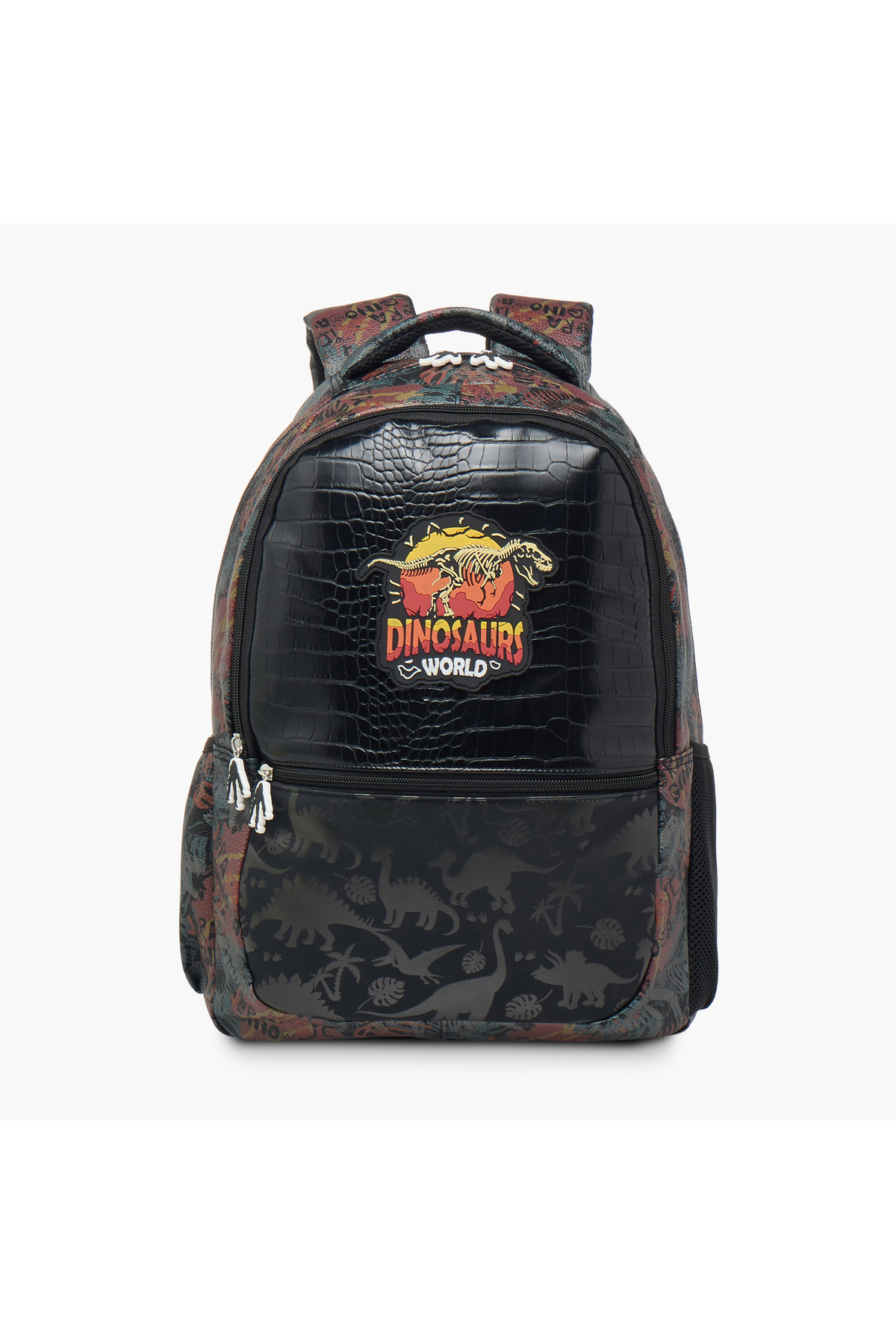 Juniors Dinosaurs World Print Backpack with Adjustable Straps and Zip Closure - 16 inches