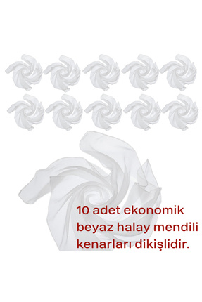 daxcil 10 adet halay mendili, 50x70 cm.,beyaz, kenarları dikişli.
