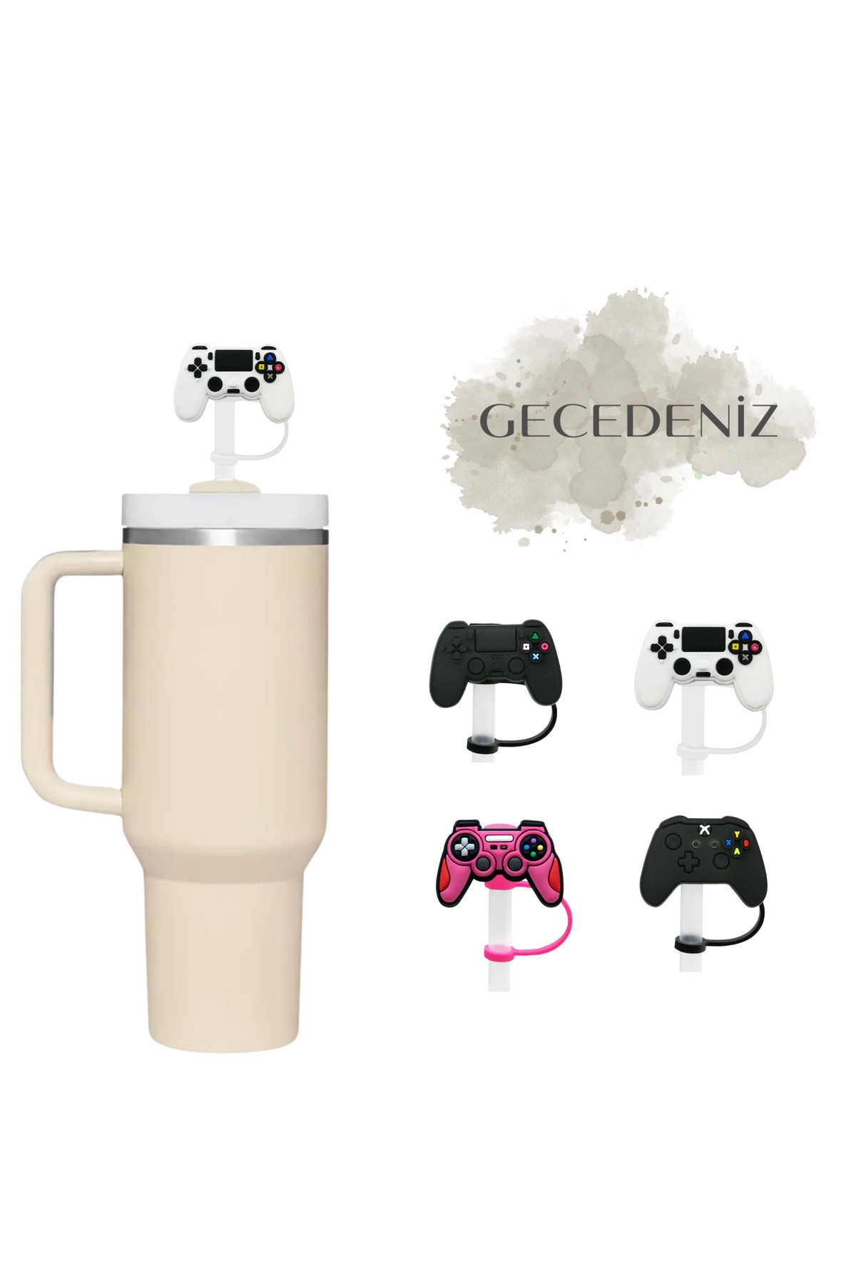 GECEDENİZ Termos Uyumlu Pipet Tıpası Joystick Beyaz