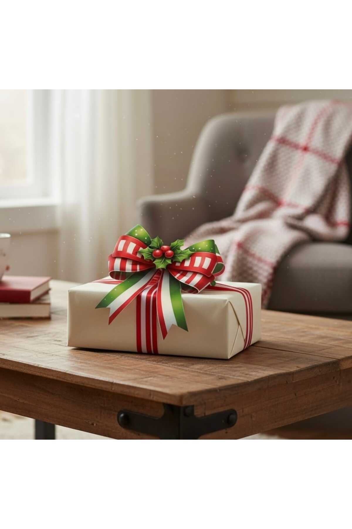 Bohem kutusu Kurdele Detaylı Yeni Yıl Hediye Kartı 15x15 cm 24'lü