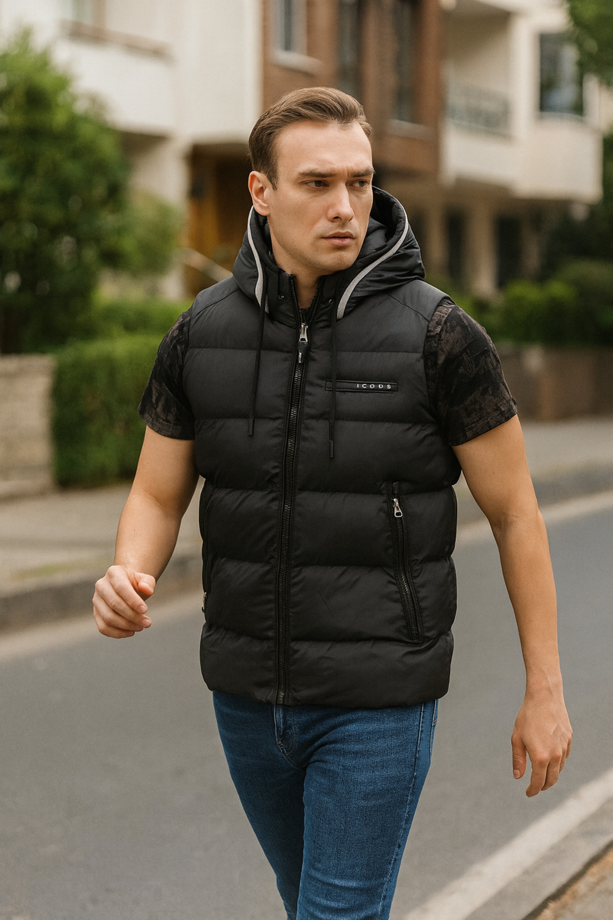 MARKATEM Şisme Yelek su ve ruzgar geçirmez su itici Jel Dolum Astarlı Slimfit Yelek