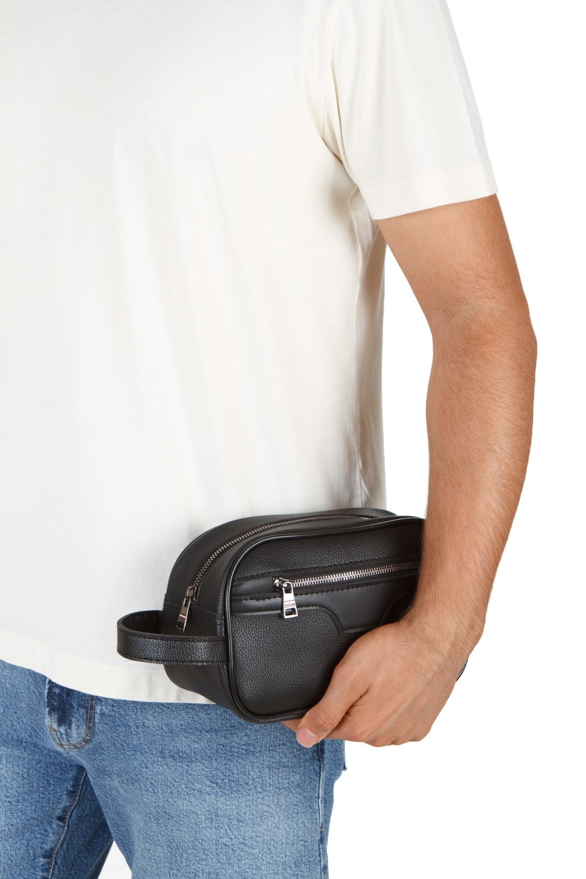 Newish Polo Erkek Deri Portföy Clutch Traş Kozmetik Bakım Ve Günlük El Çantası Siyah görsel 6