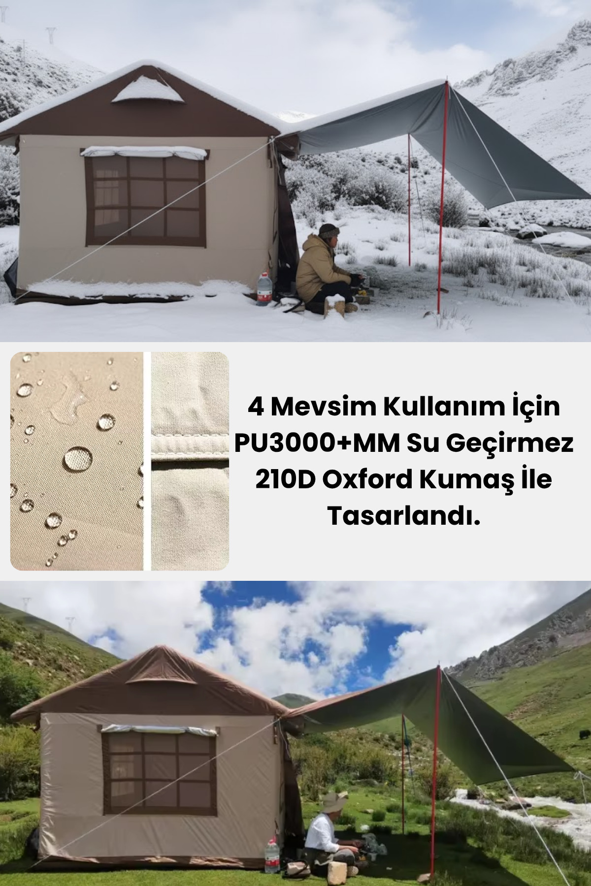 Resim post alley 10-12 Kişilik Baca Çıkışlı Şişme Kamp Çadırı-4 Mevsim 210D Oxford Su Geçirmez-350x350x250 CM 