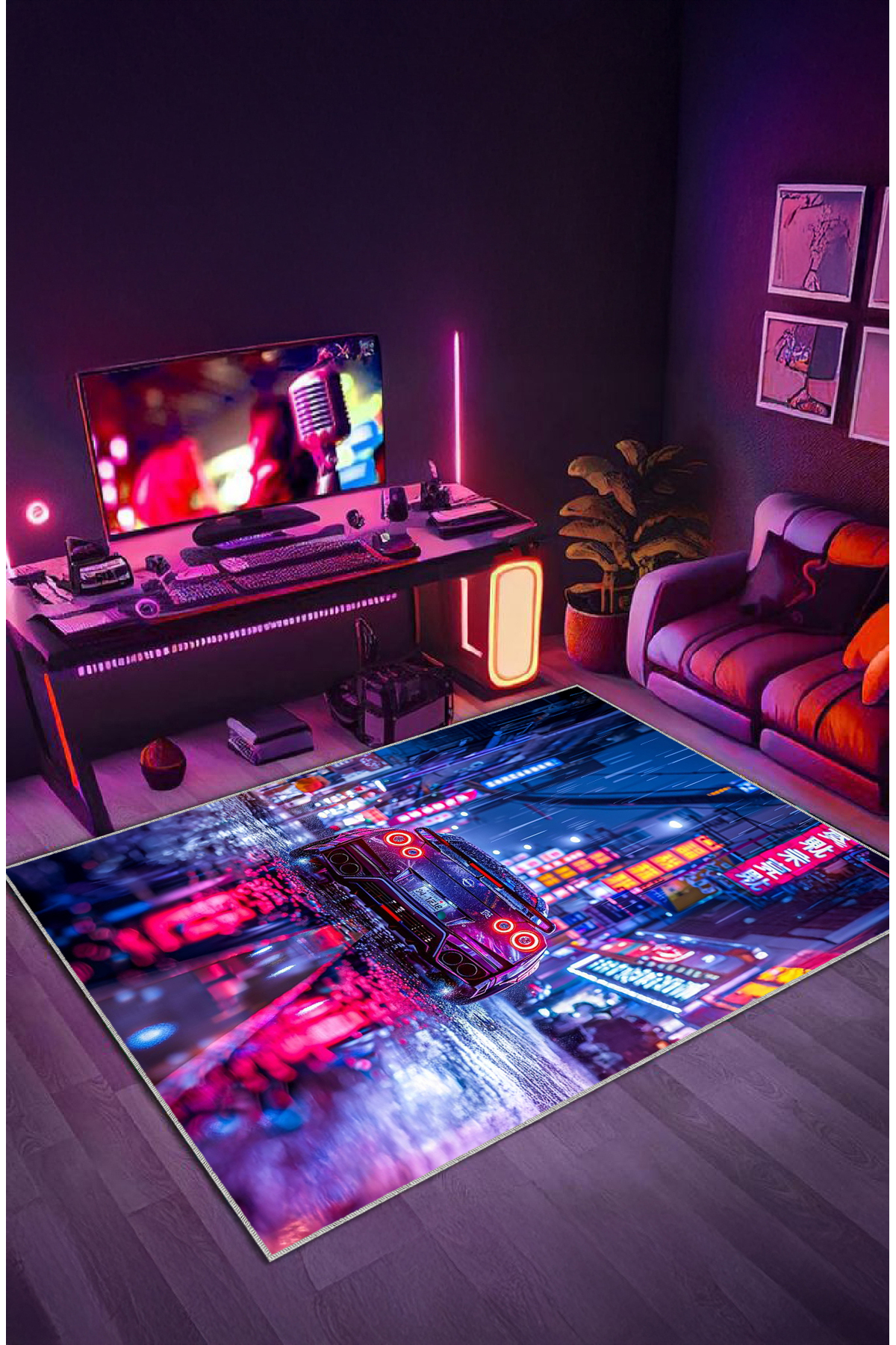 Decorative Anti-Slip Skyline R34 CAR Gamer Washable Rug