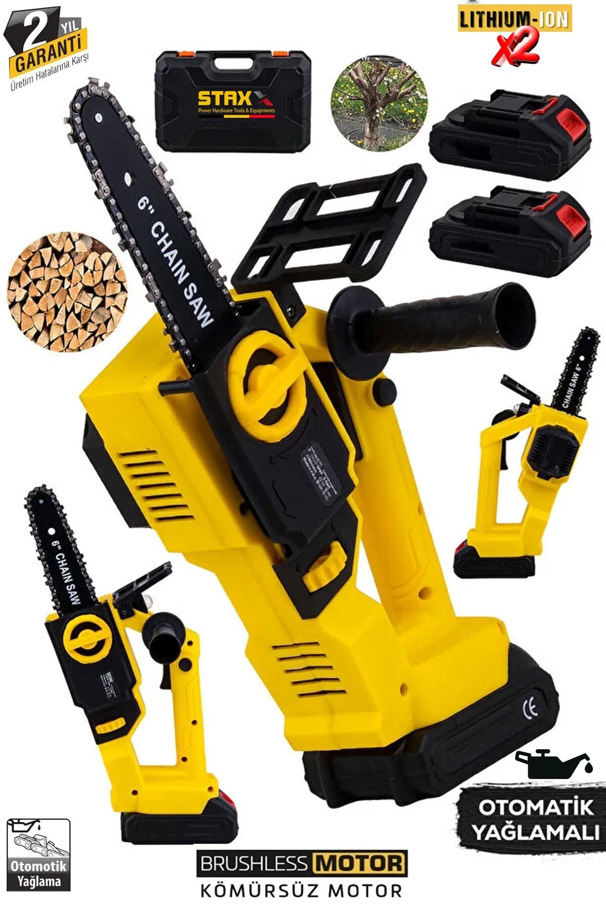 STAXX POWER Kömürsüz Motor STK4021 Çelik Şanzıman 40VF Otomatik Yağlamalı x2 Çift Akü Dal Budama Testeresi