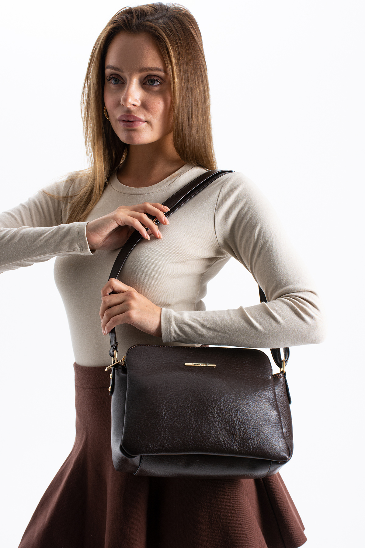 Sanmorris  GLC Kadın Ayarlanabilir3 Bölmeli Askılı Çapraz Çanta 1437 - Görsel 5