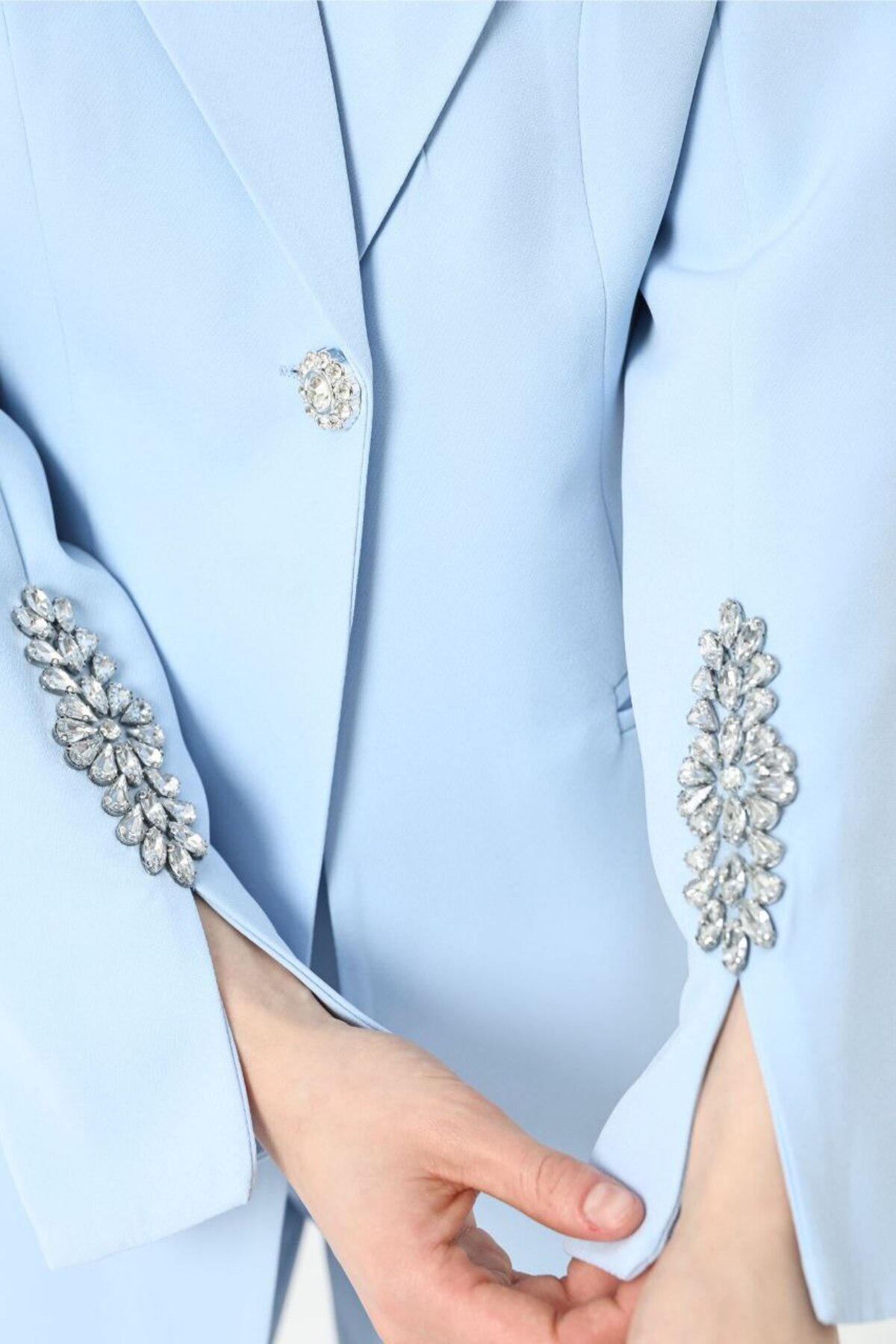 SUXİRCNHTMTS Double Fabric Stone Detailed Sleeve and Leg Ankle Women's Suit