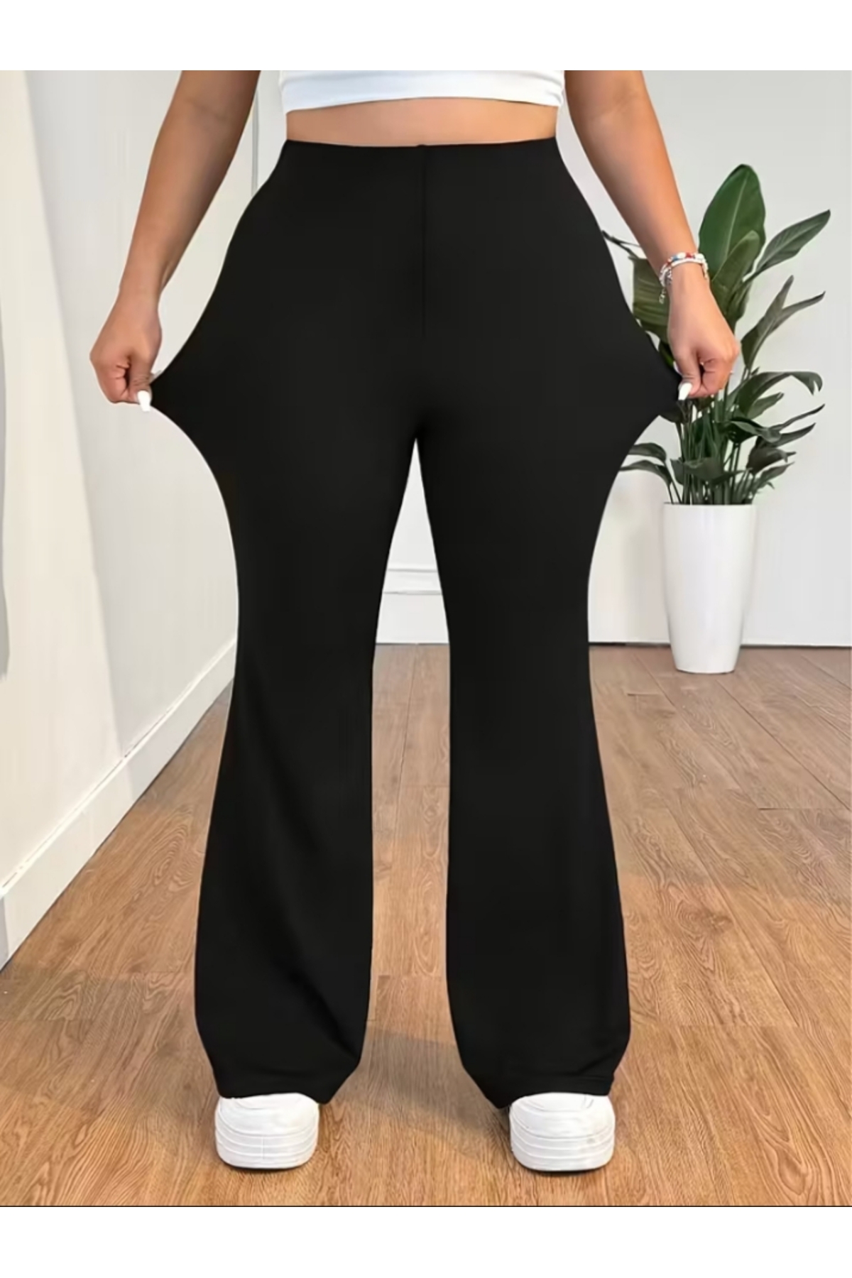 ELMODA  Kadın Siyah ispanyol paça liykralı yüksek bel pantolon - Görsel 4