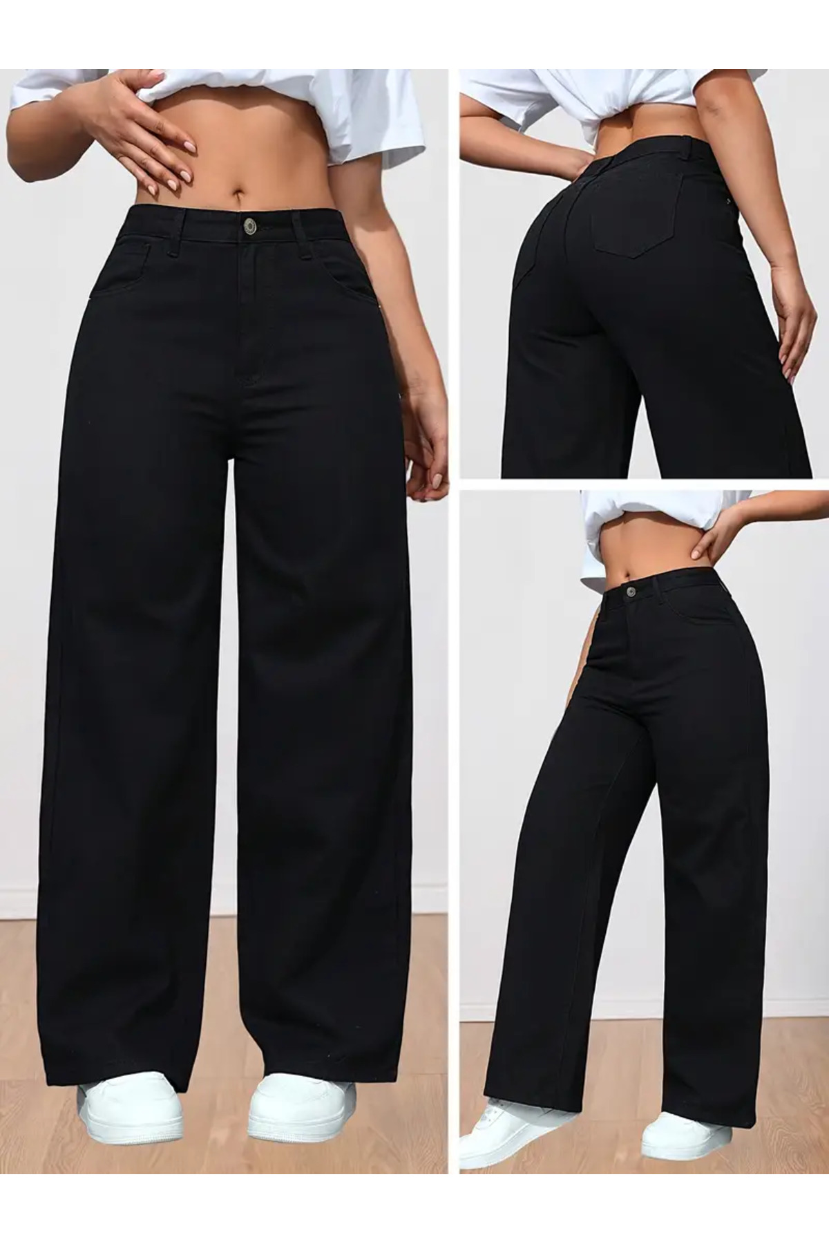 Petronela Women's Jeans 90's Wide Leg Black Super High Waist Loose Jean Palazzo Jeans
