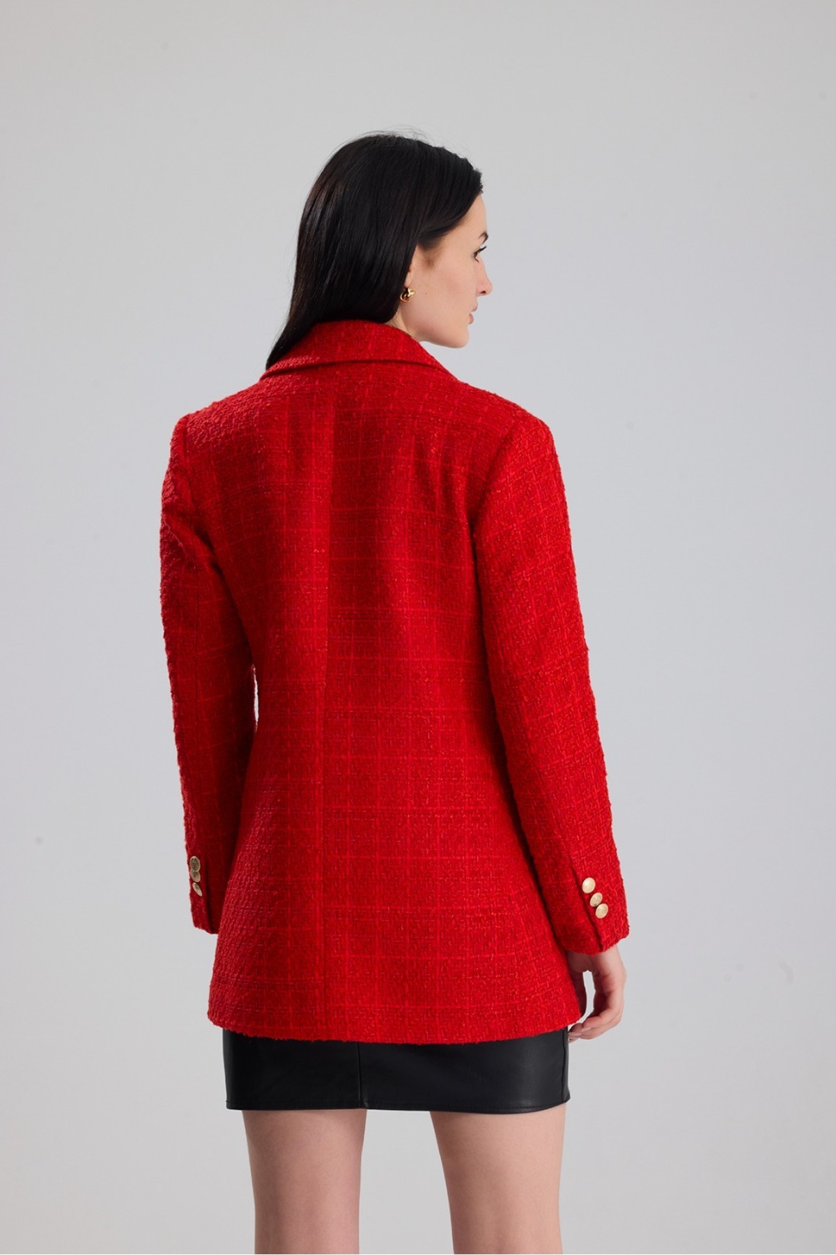 ONE WEAR  Kadın Gold Düğmeli Kruvaze Tüvit ceket - Görsel 5