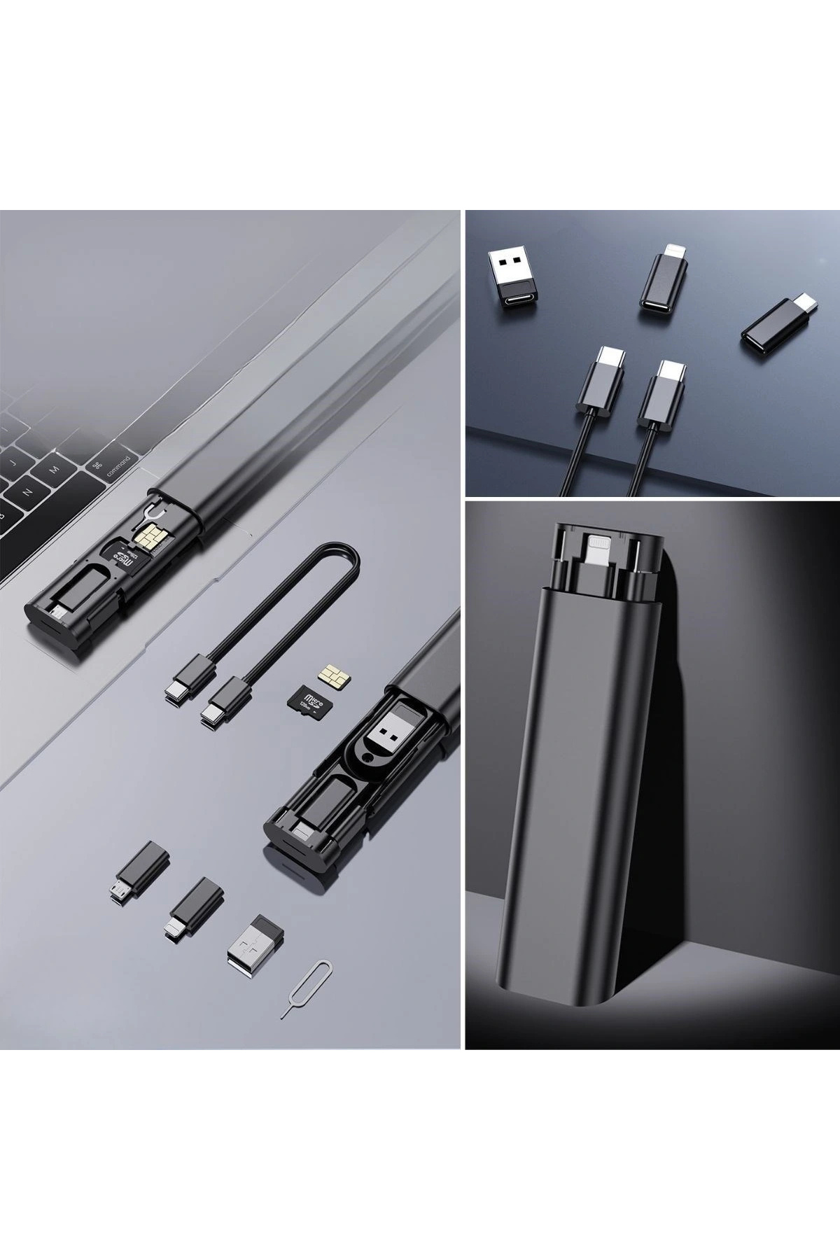 Leyloş Cep Tipi 60w Bas Aç Type-c,iphone Şarj,micro Usb Hızlı Şarj Data Kablo Seti