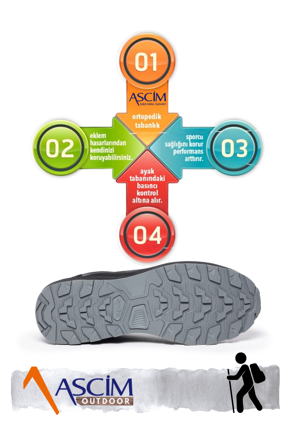ASCİM Outdoor Spor Trekking Unisex Ayakkabı, Hafif, Nefes Alabilir, Kaymaz Taban görsel 2