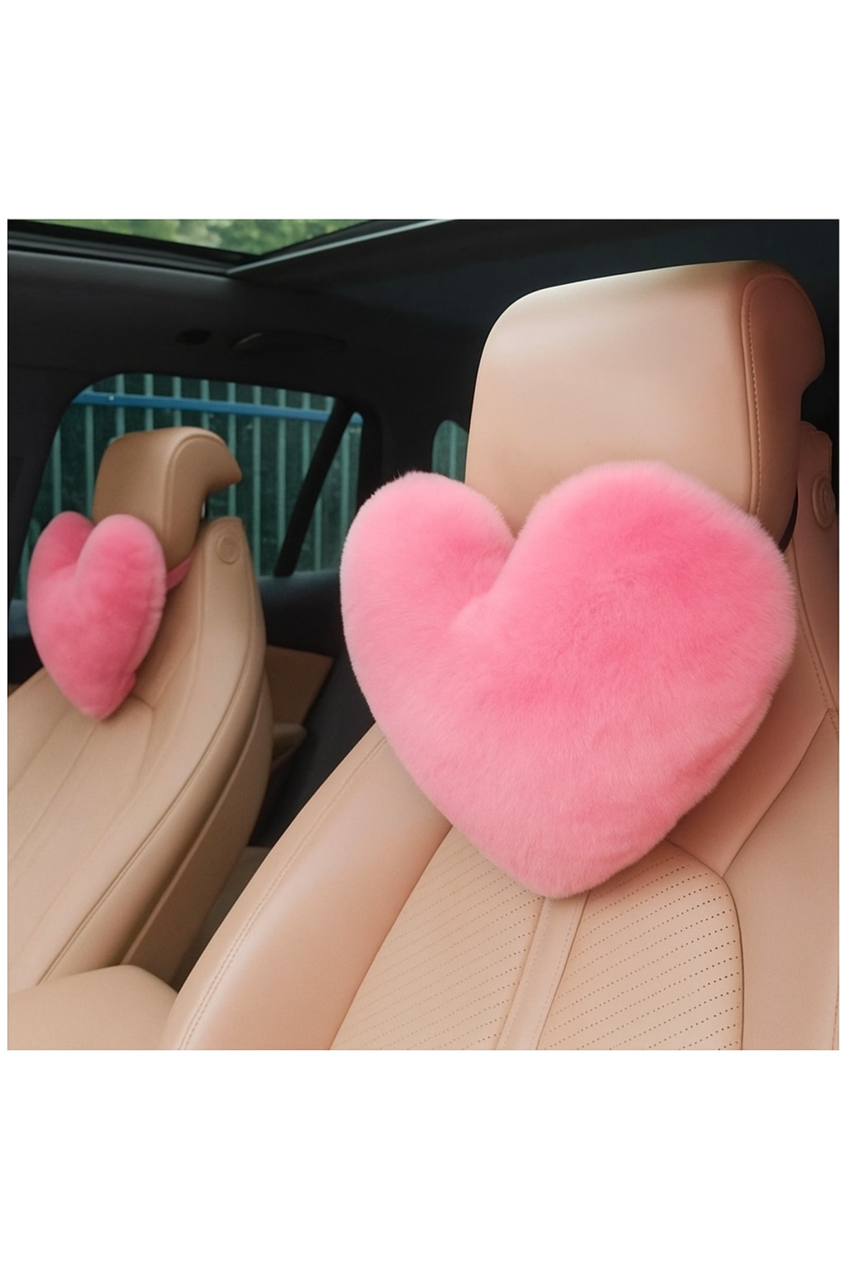 merdümek 1 adet pembe peluş kalp oto koltuk yastığı - araba seyahat yastığı