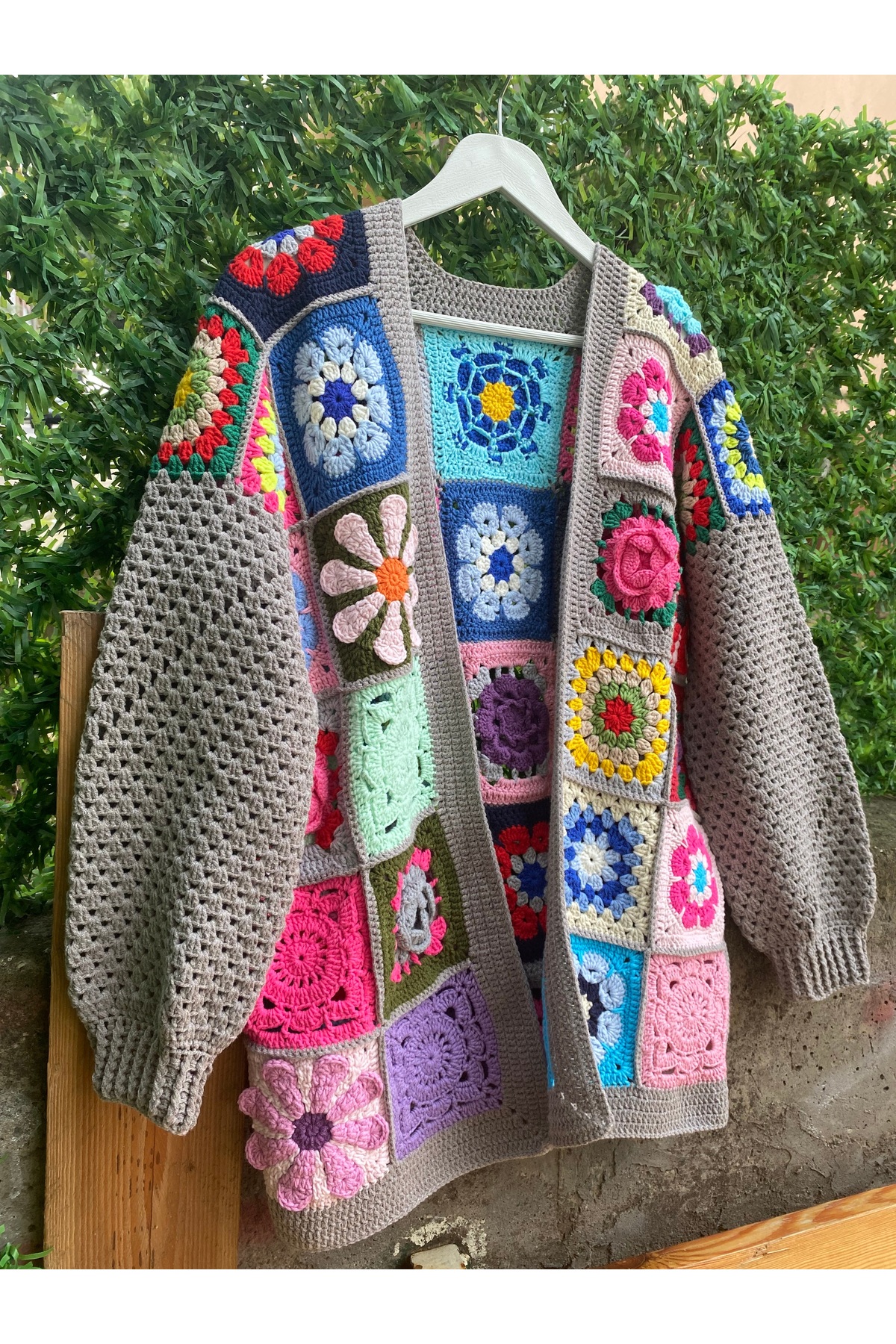 ژاکت کش باف پشمی رنگارنگ 2