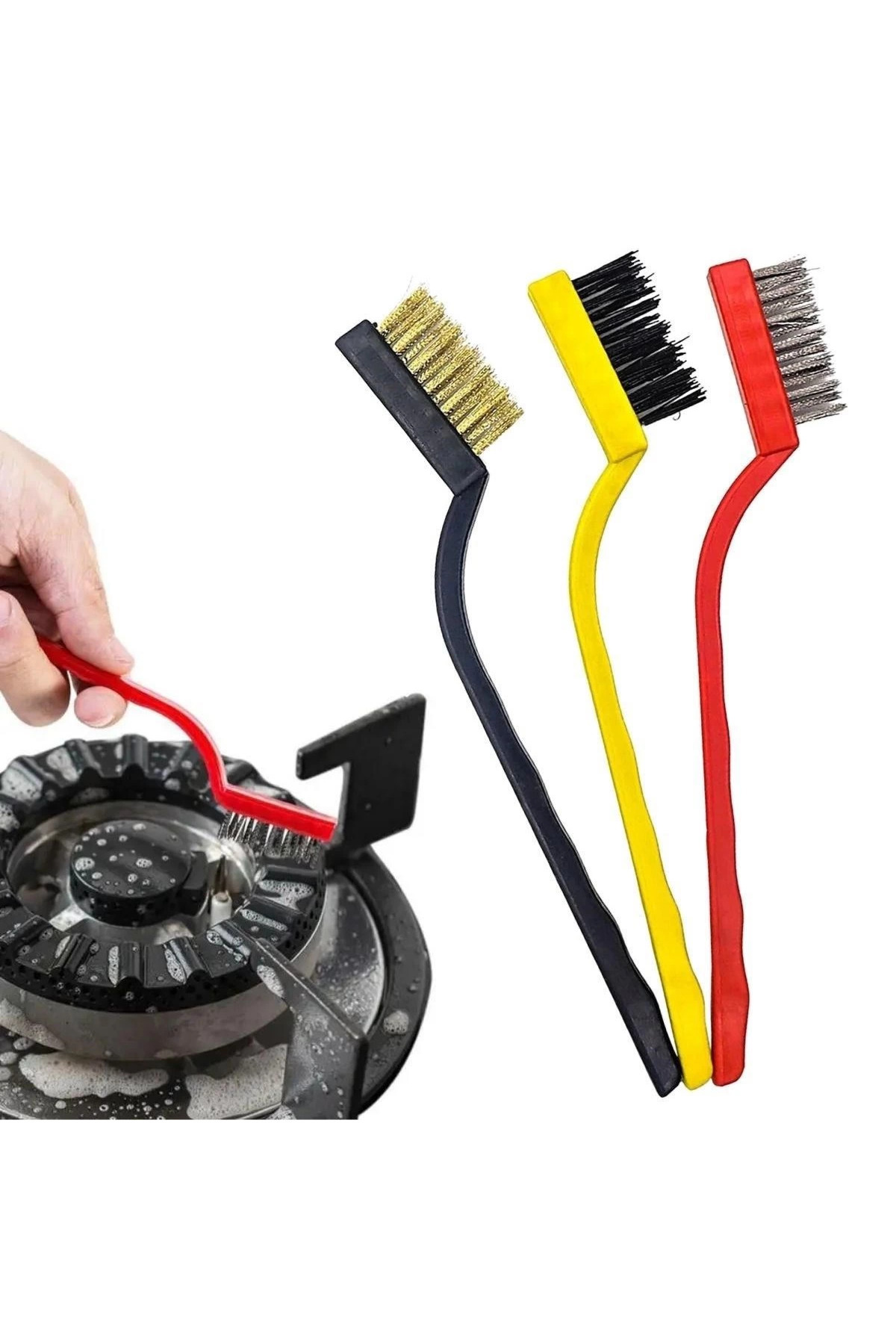 dorenta 3 lü Detaylı Temizlik Bakır,Demir ve Sert Plastik Tel Fırça