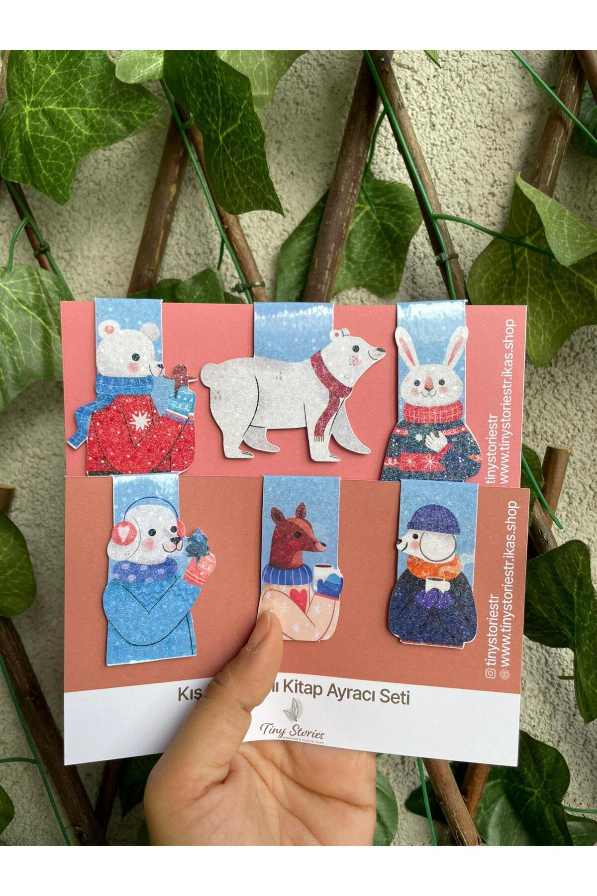 tinystoriestr Mıknatıslı Hologramlı Kitap Ayracı - Kış Temalı, Sevimli Hayvanlı 6 Adet