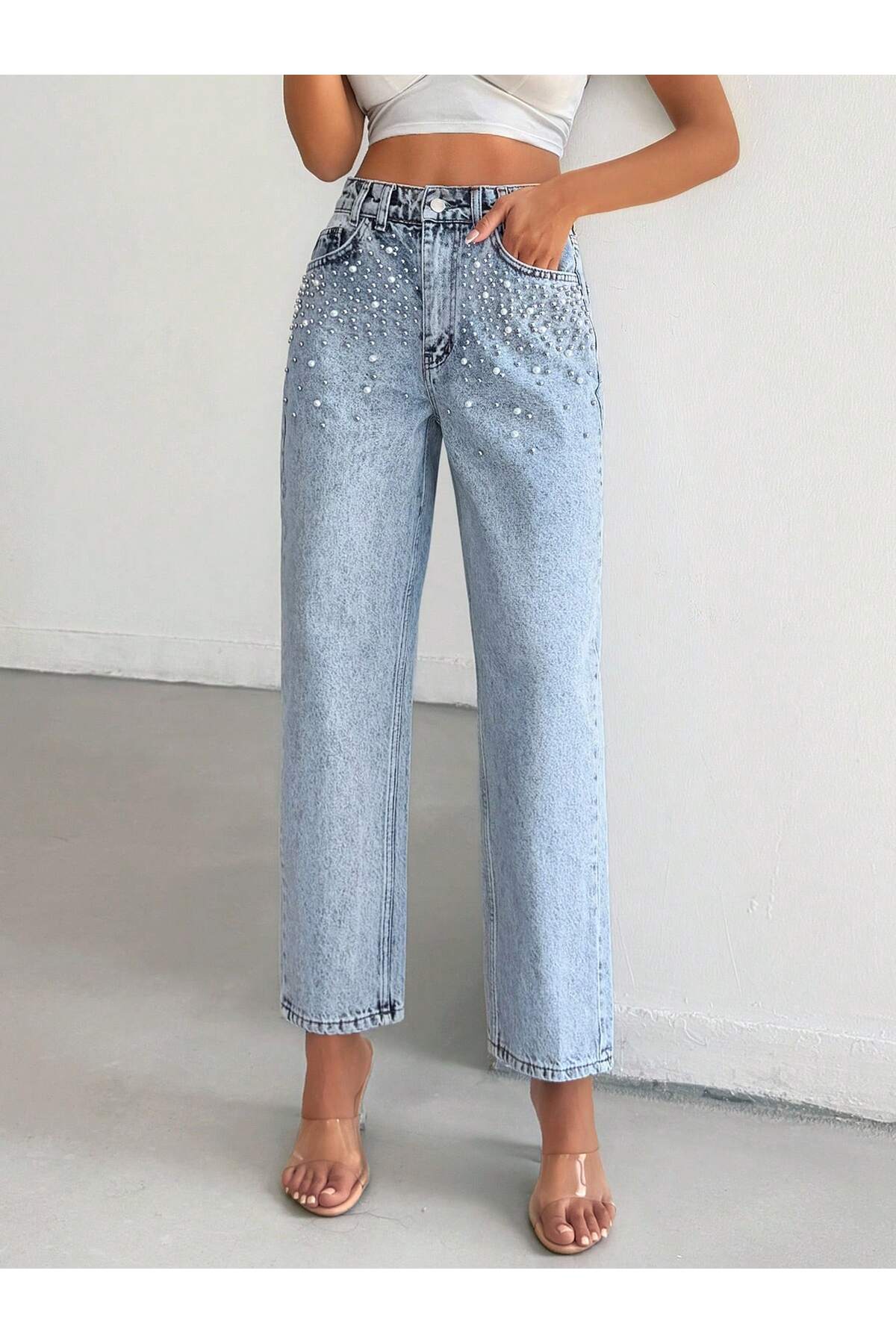 REDZARRAM  Cep Taşlı Açık Mavi Kadın Kot Giyim - Görsel 2