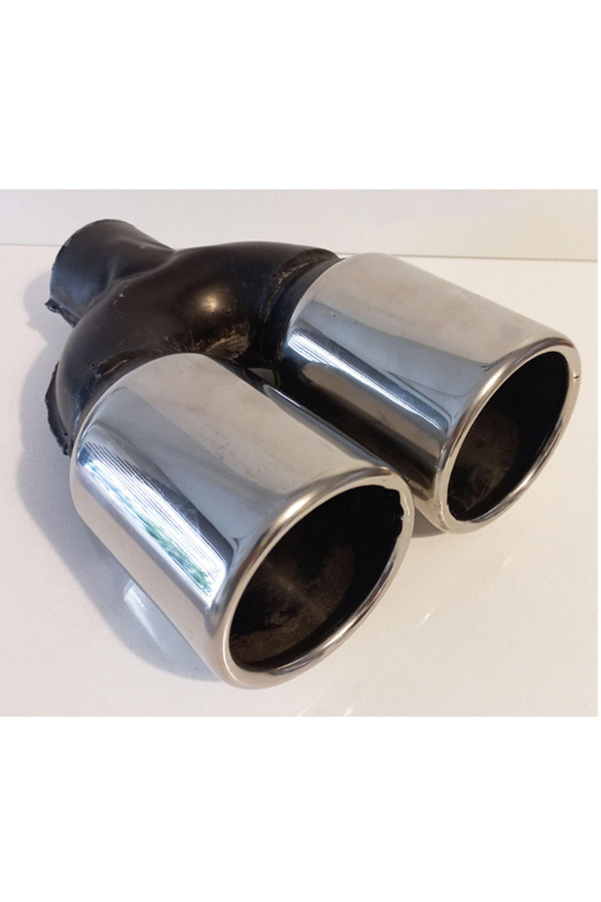 AUTO LUXURY 90 mm. Çift eşit çıkış paslanmaz krom düz yuvarlak sessiz egzoz ucu eksoz çıkışı 1 adet