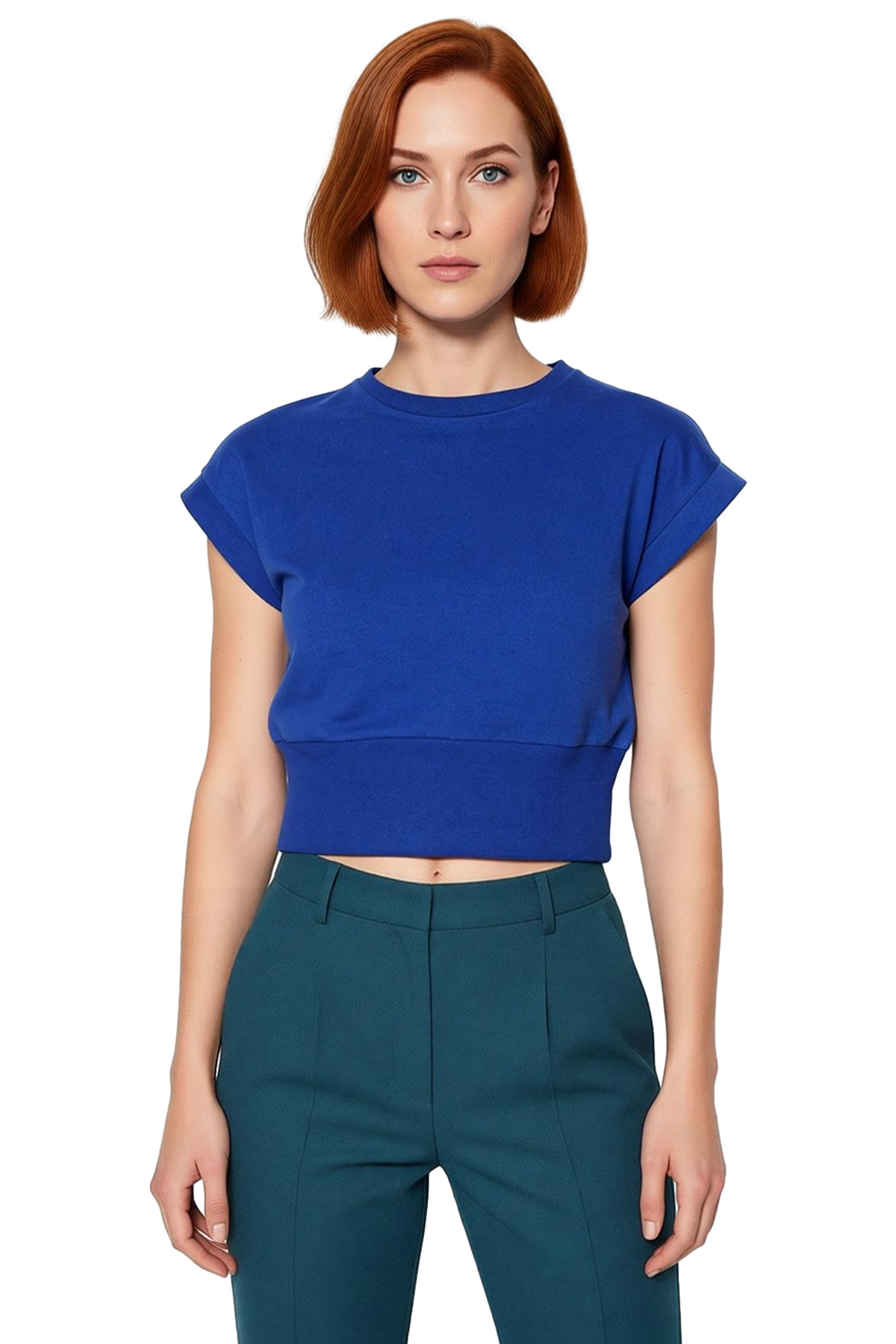 Bisiklet Yaka Kolsuz Örme Bluz Crop Fit Yazlık Günlük Zarifane Tasarım Dayanıklı Malzeme