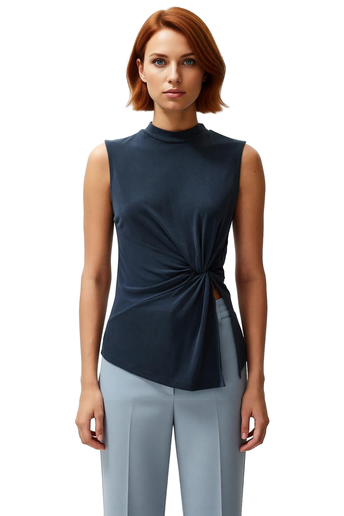 Kadın Asimetrik Kolsuz Örme Bluz Modal Polyester Günlük Şık Özenle Seçilmiş Kaliteli İşçilik