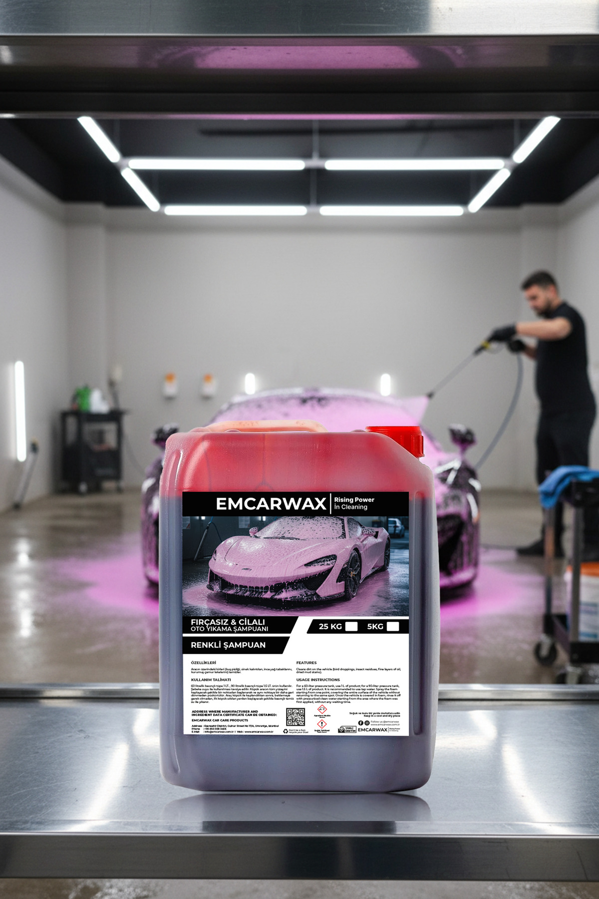 Pembe Renkli Cilalı Oto Yıkama Şampuanı 5 LT