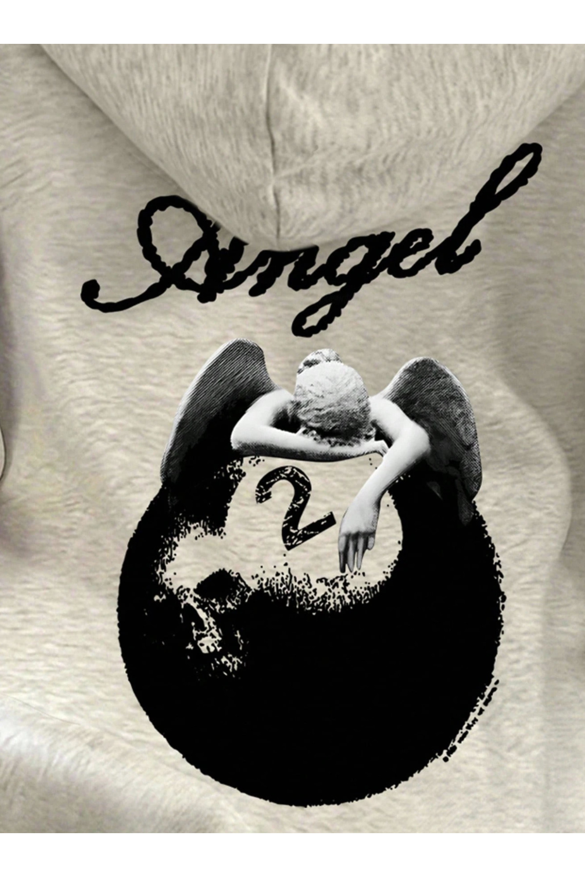 Unisex Erkek/Kadın Renkli ANGEL2 Özel Baskılı Oversize Kapüşonlu Sweatshirt %80Pamuklu — خاکستری ANGEL2-KAPÜŞONLU-COHERENT- — تصویر 5 از 5