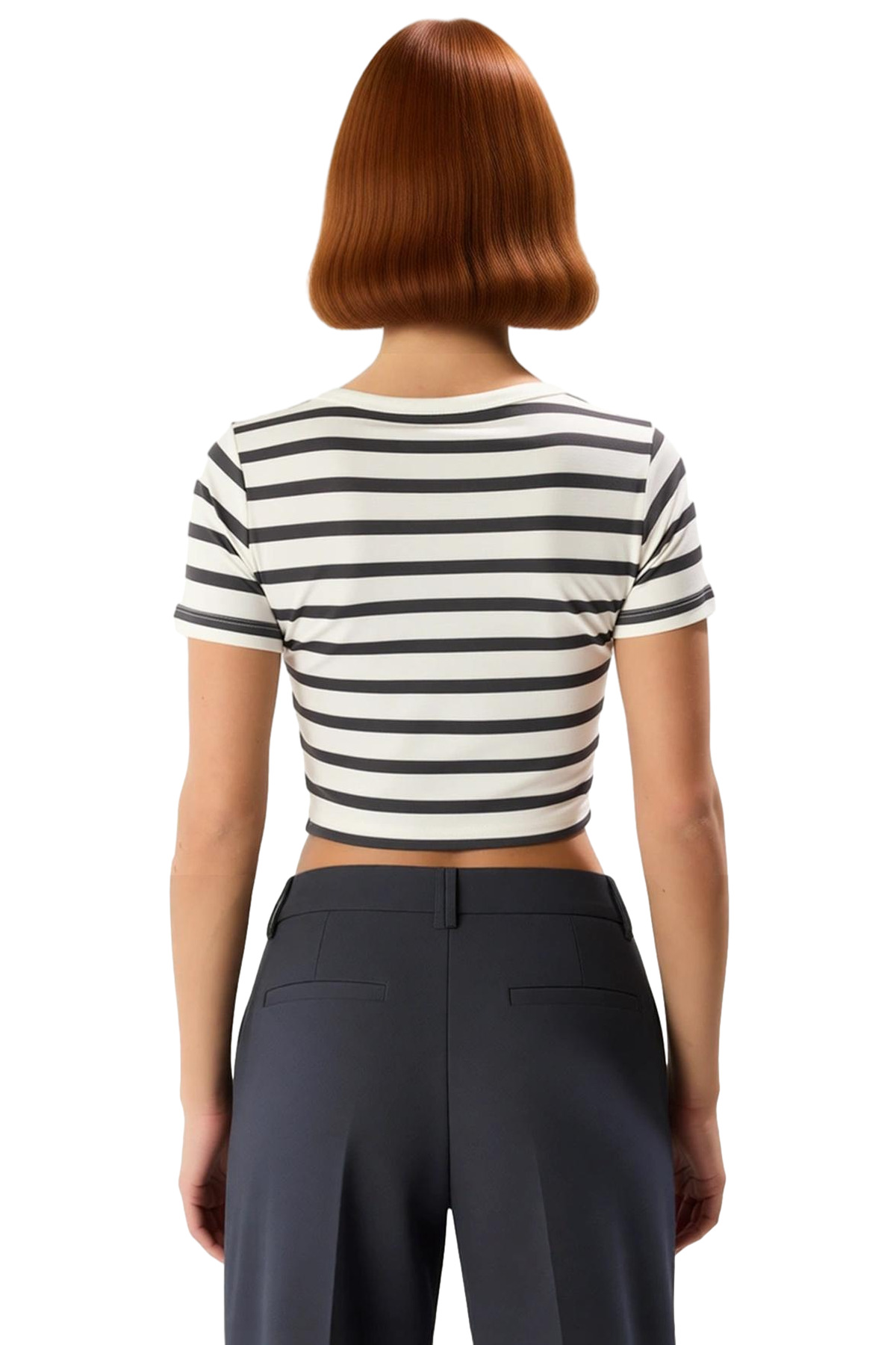 Şık Çizgili Viskoz Crop Bluz Yazlık Rahat Fitted Kalıp Uzun Ömürlü Seçkin Malzeme Trend Tasarım